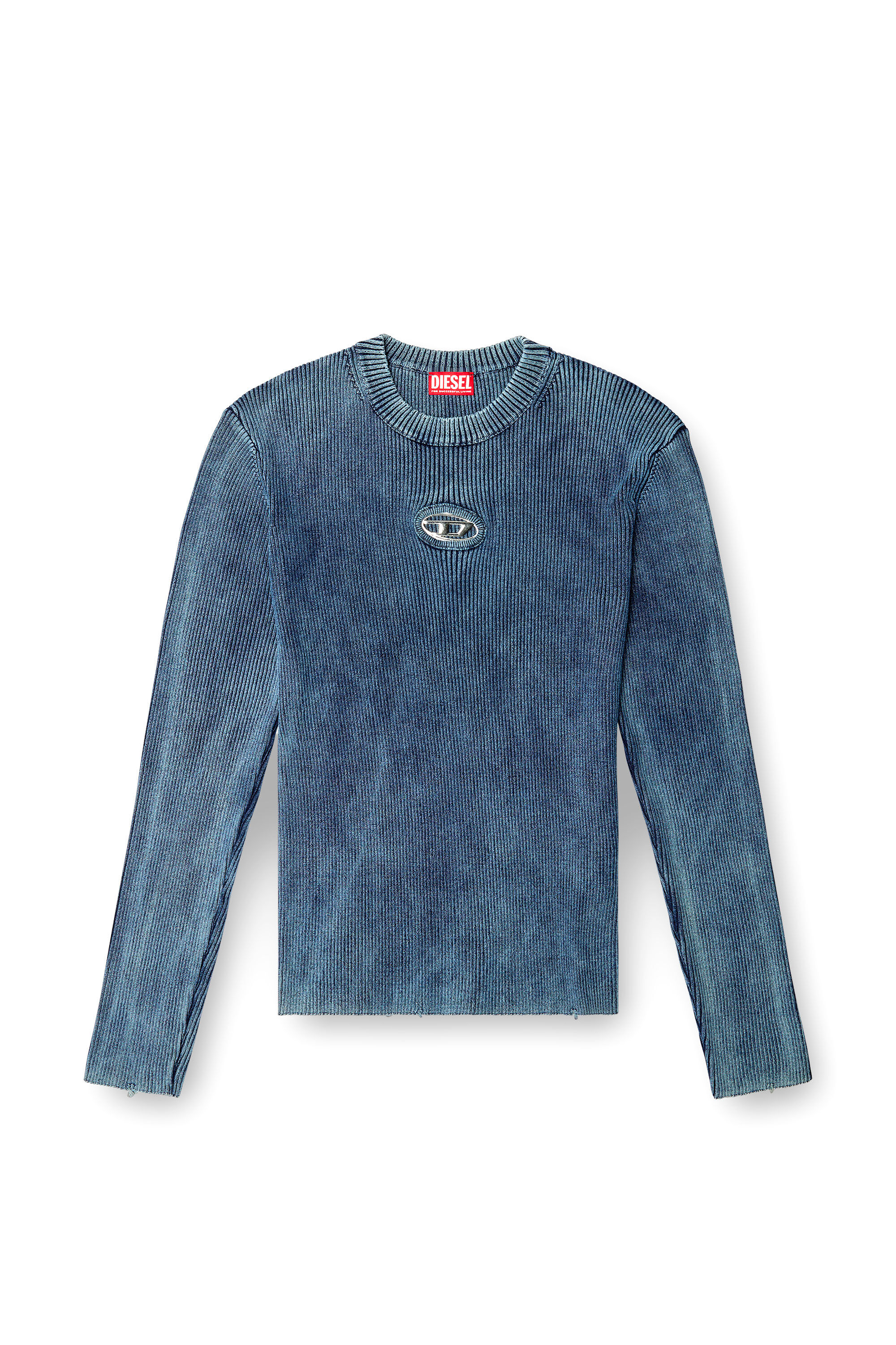 Men's Distressed jumper with cut-out logo | Blue | Diesel