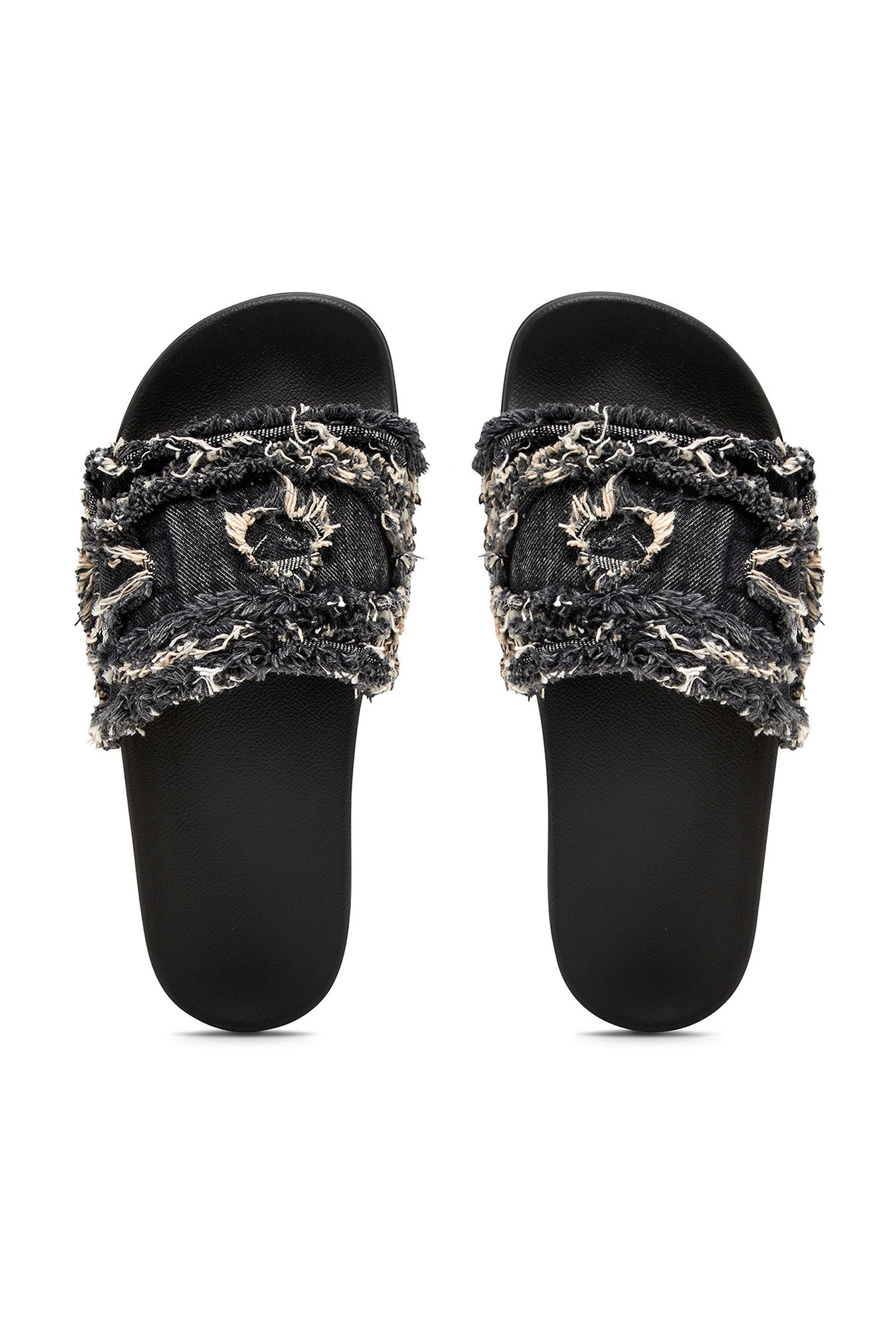 DIESEL Sa-Slide D ロゴ フリンジ デニム スライド サンダル Women's Sa-Slide D-Distressed denim slides | Black | Diesel
