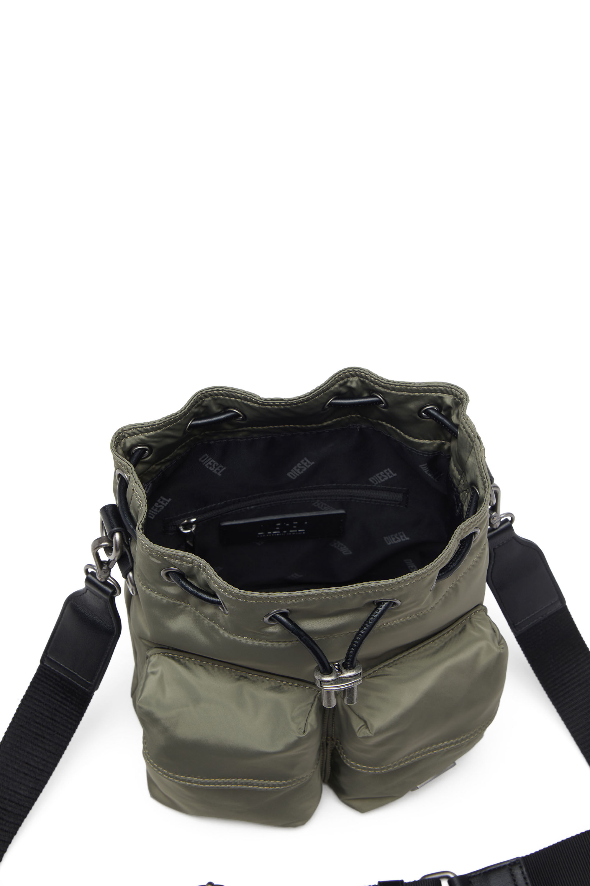 Diesel - MULTI-PKTS BUCKET X, Unisex's Multi-Pkts-Multipocket bucket bag in utilitarian shell in Military Green - 5