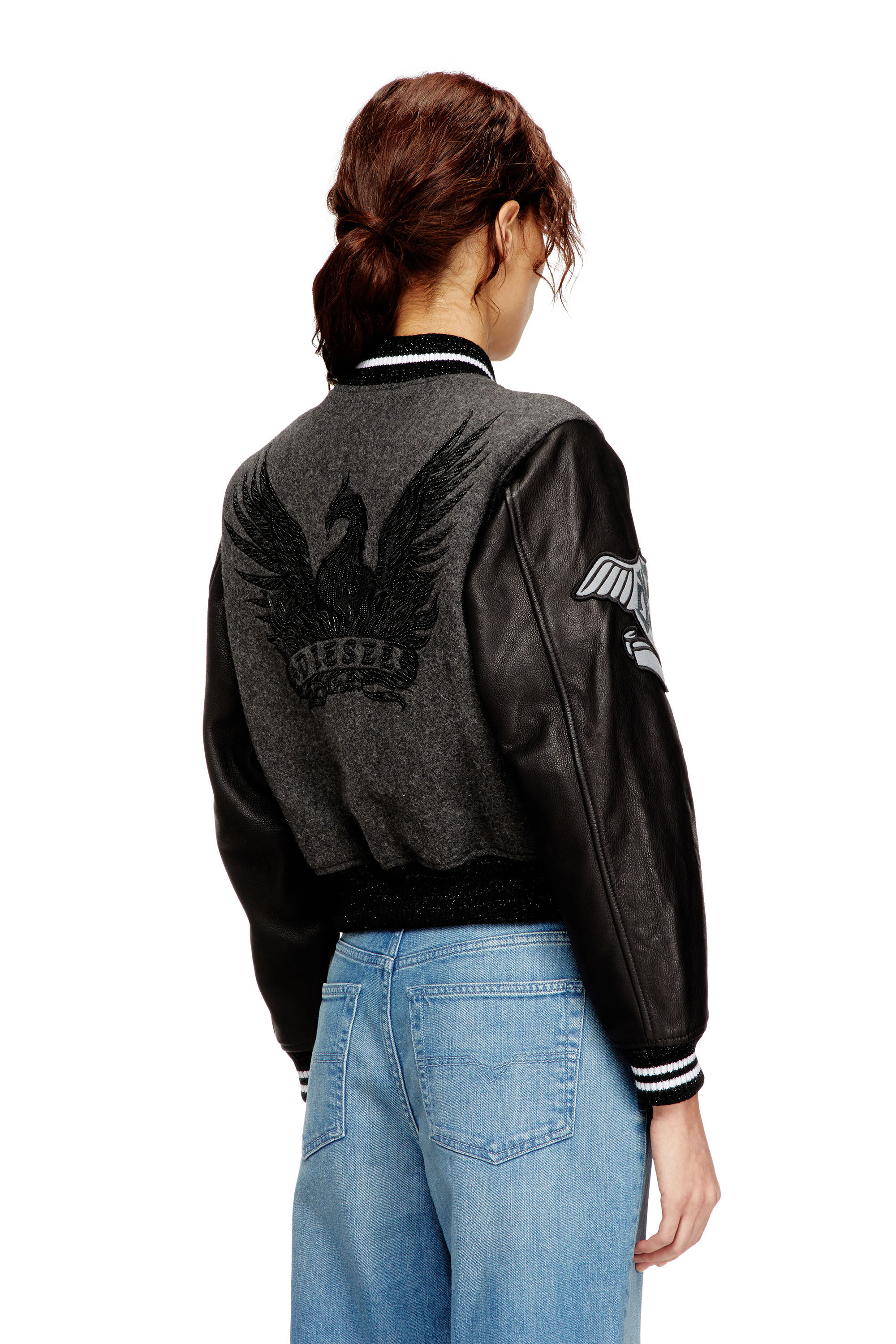 Women's Cropped varsity jacket in wool and leather | Multicolor