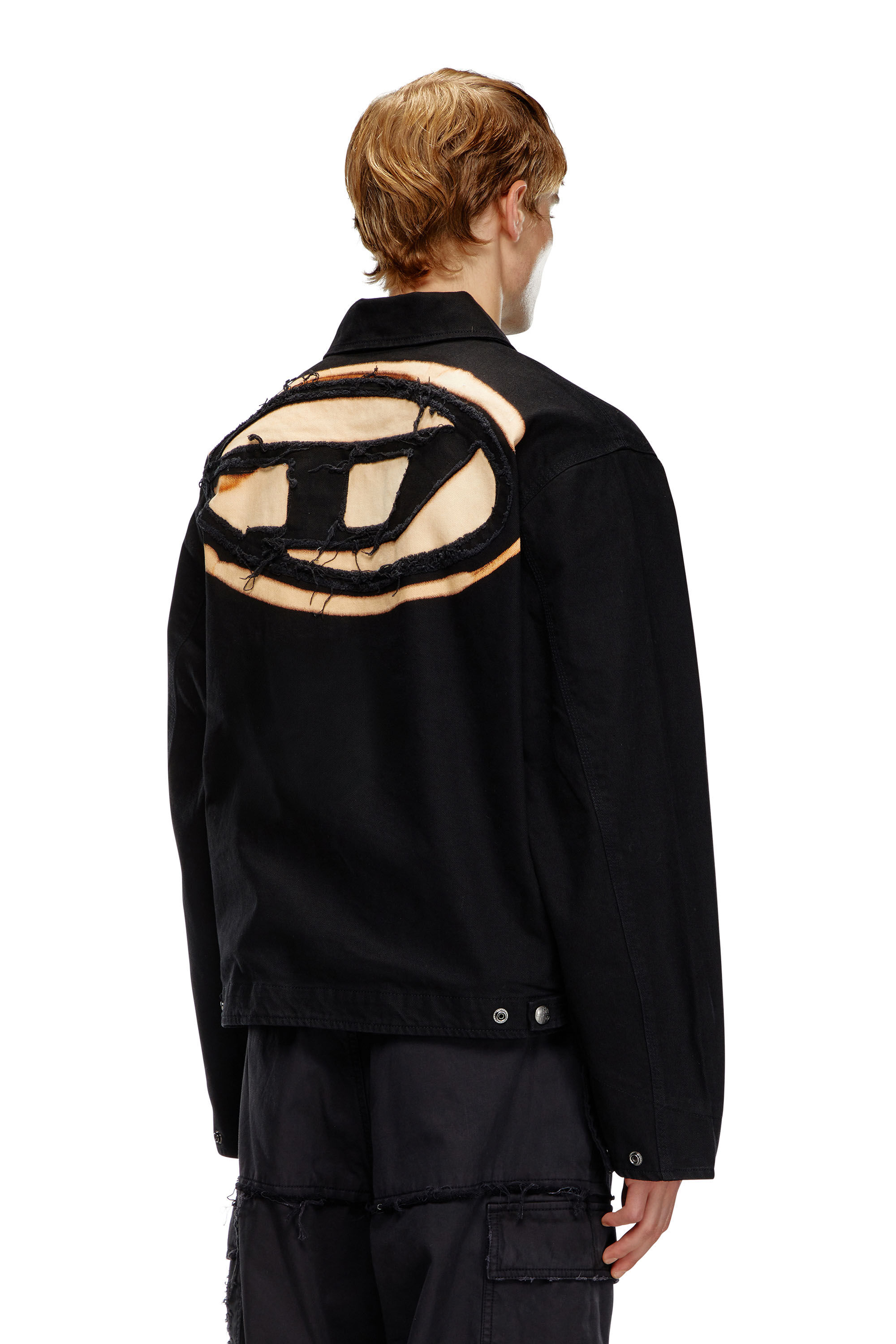 Men's Denim blouson jacket with bleached logo | Black | Diesel Men's Denim blouson jacket with bleached logo | Black | Diesel