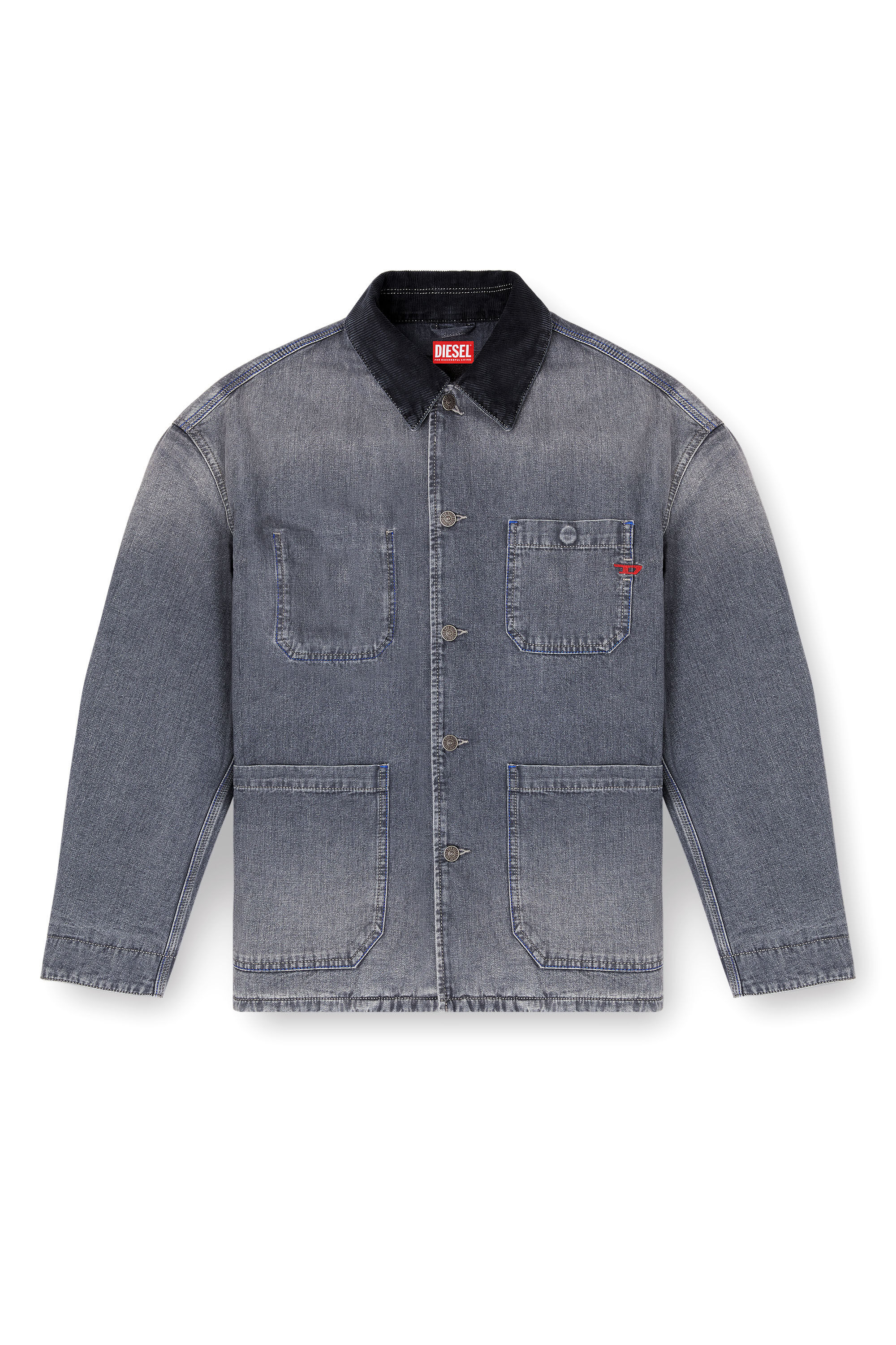 Diesel - D-STACK-U-L, Unisex's Utility-style denim jacket with contrasting collar in Grey - 1