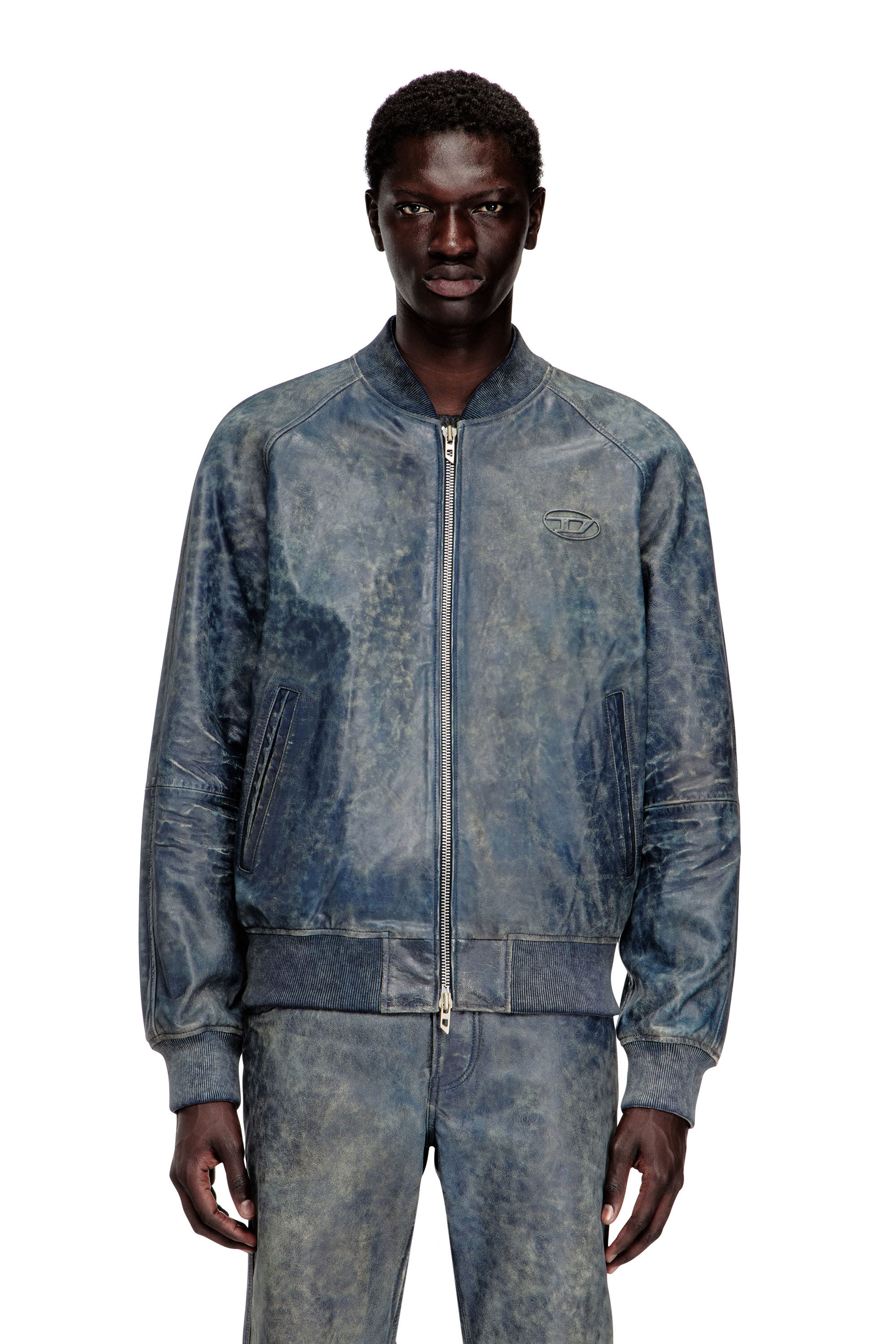 Men's Bomber jacket in treated leather | Blue | Diesel FI