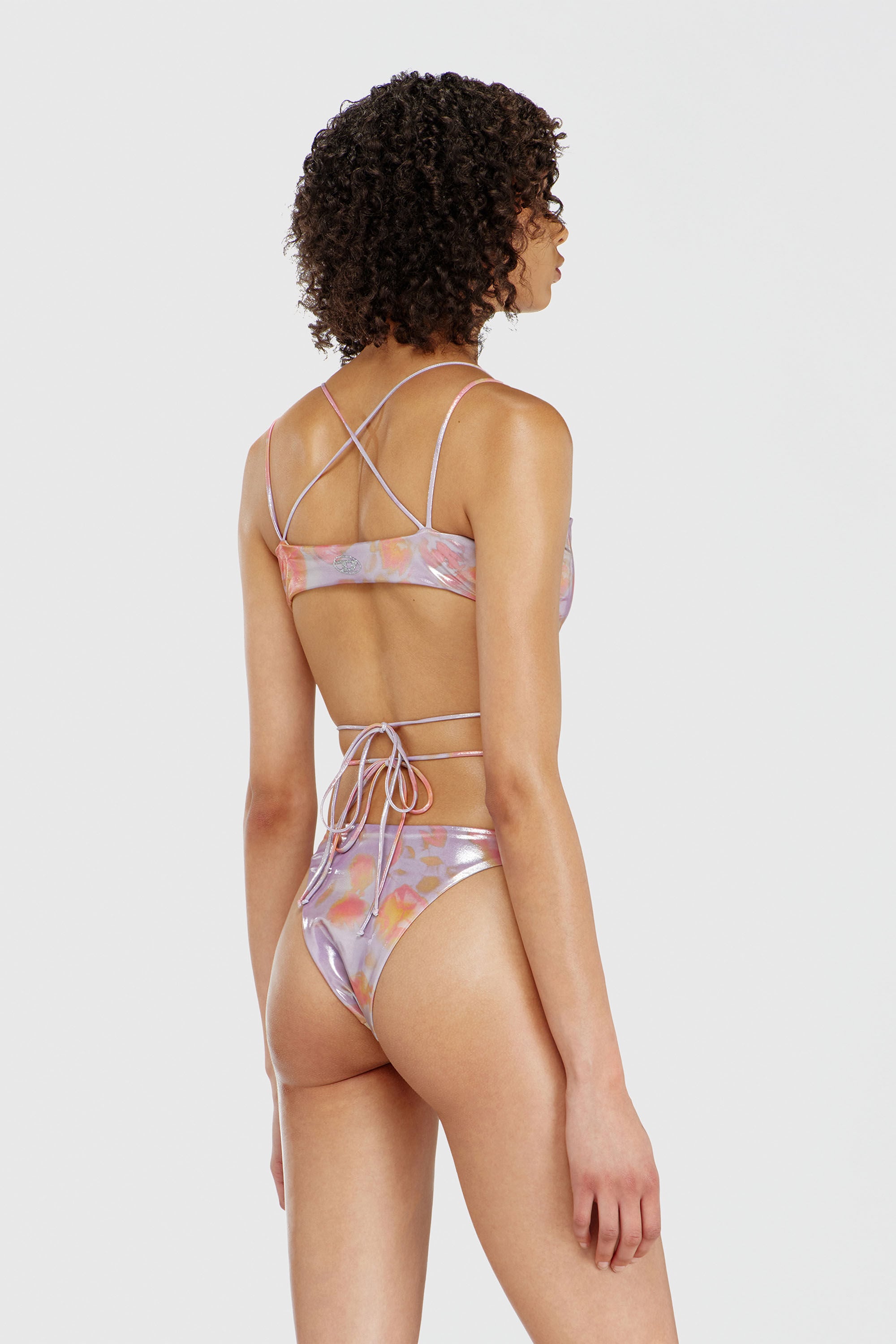 Diesel - GIUSY-UTLT, Woman's Strappy metallic bikini bottoms with floral print in Lilac - 3