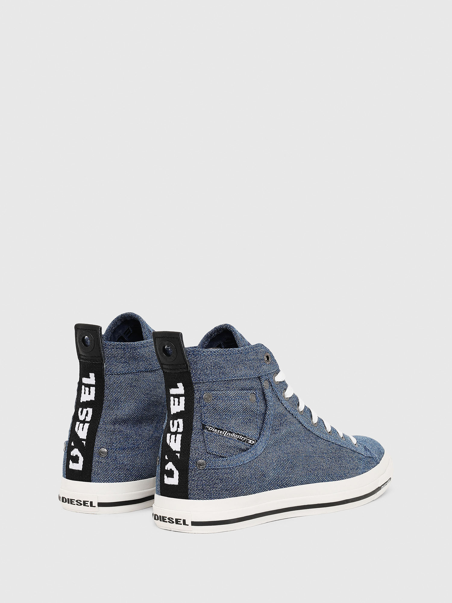 High-top sneakers in treated denim 