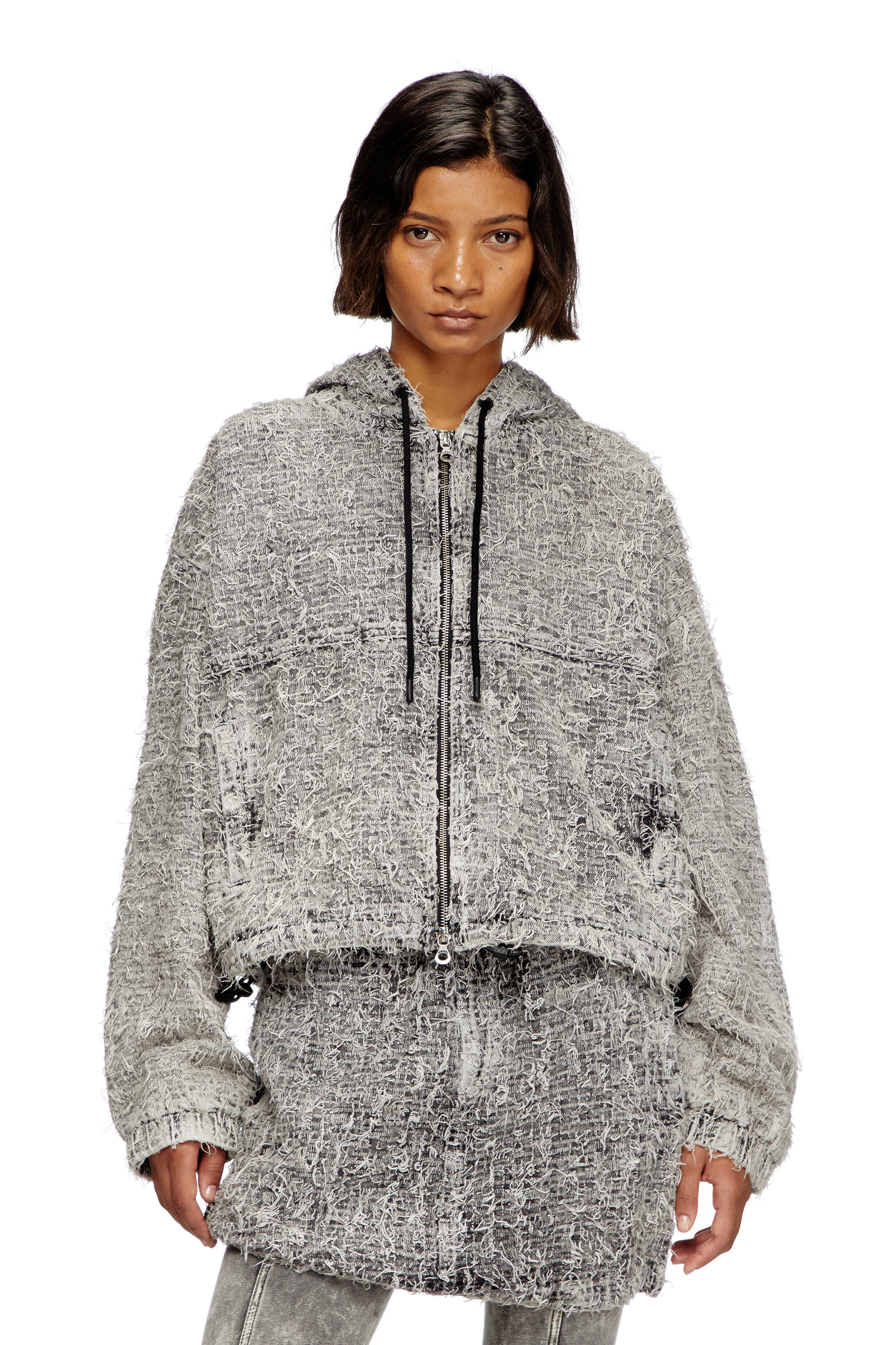 お歳暮 時期 jacket Hooded Women's in Diesel | Grey | denim bouclé ジャケット・アウター