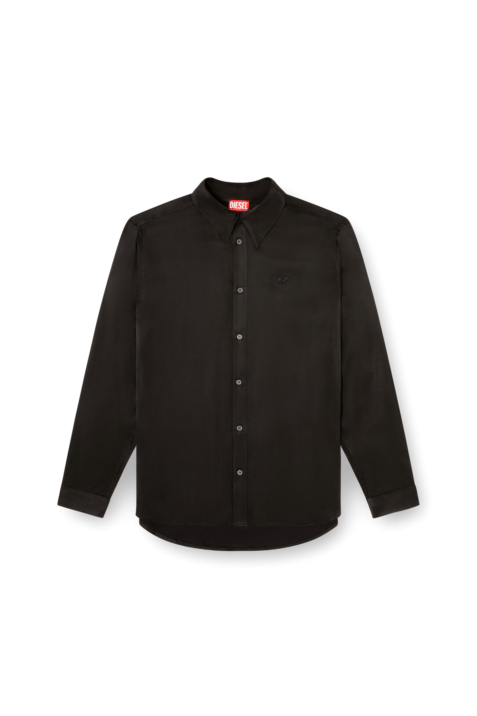 Diesel - S-SIMPLY-AJFU, Man's Cupro shirt with embroidered logo in Black - 2