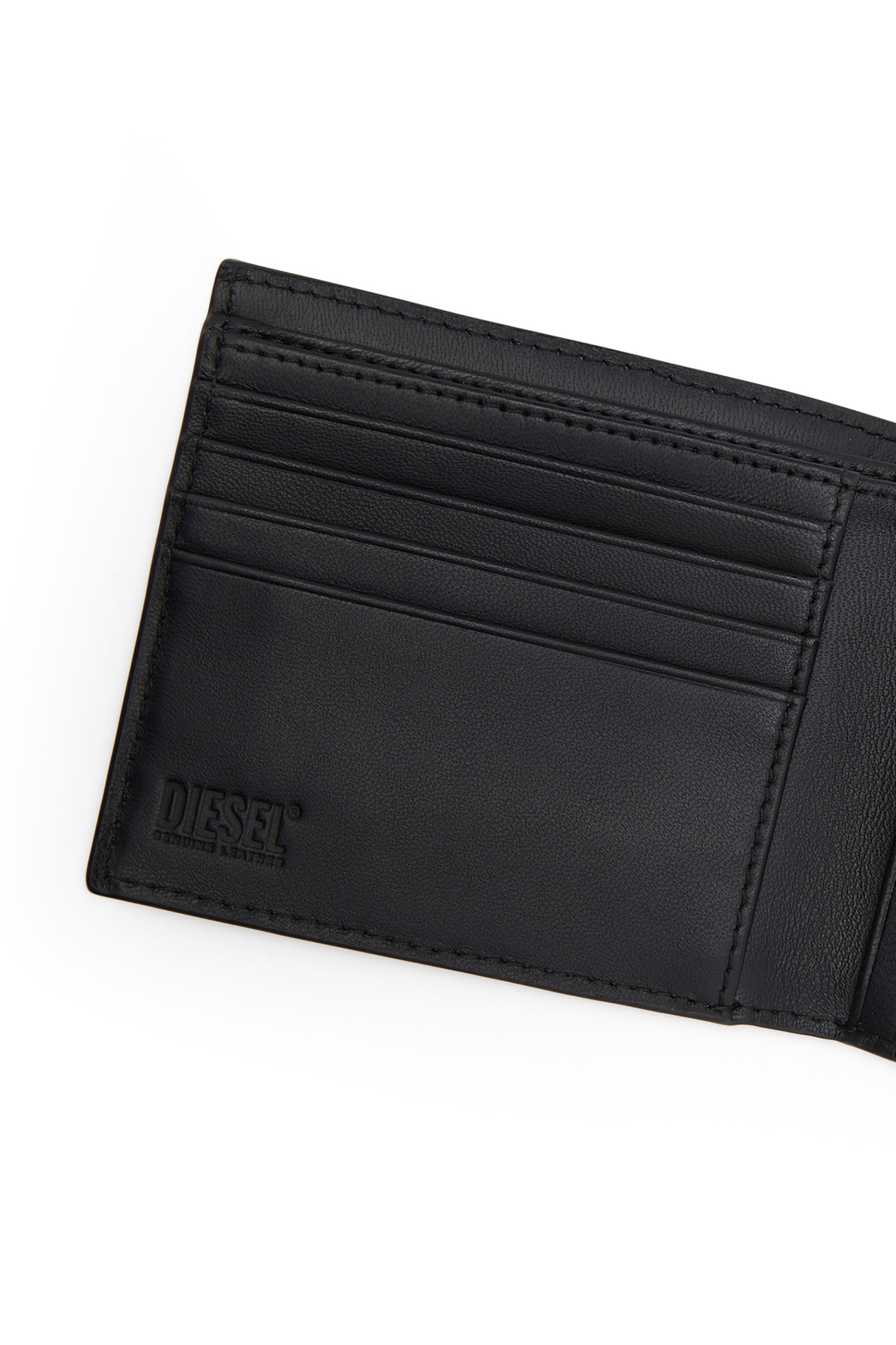 Diesel - DSL 3D BI-FOLD COIN S, Man Leather bi-fold wallet with embossed logo in Black - Image 3