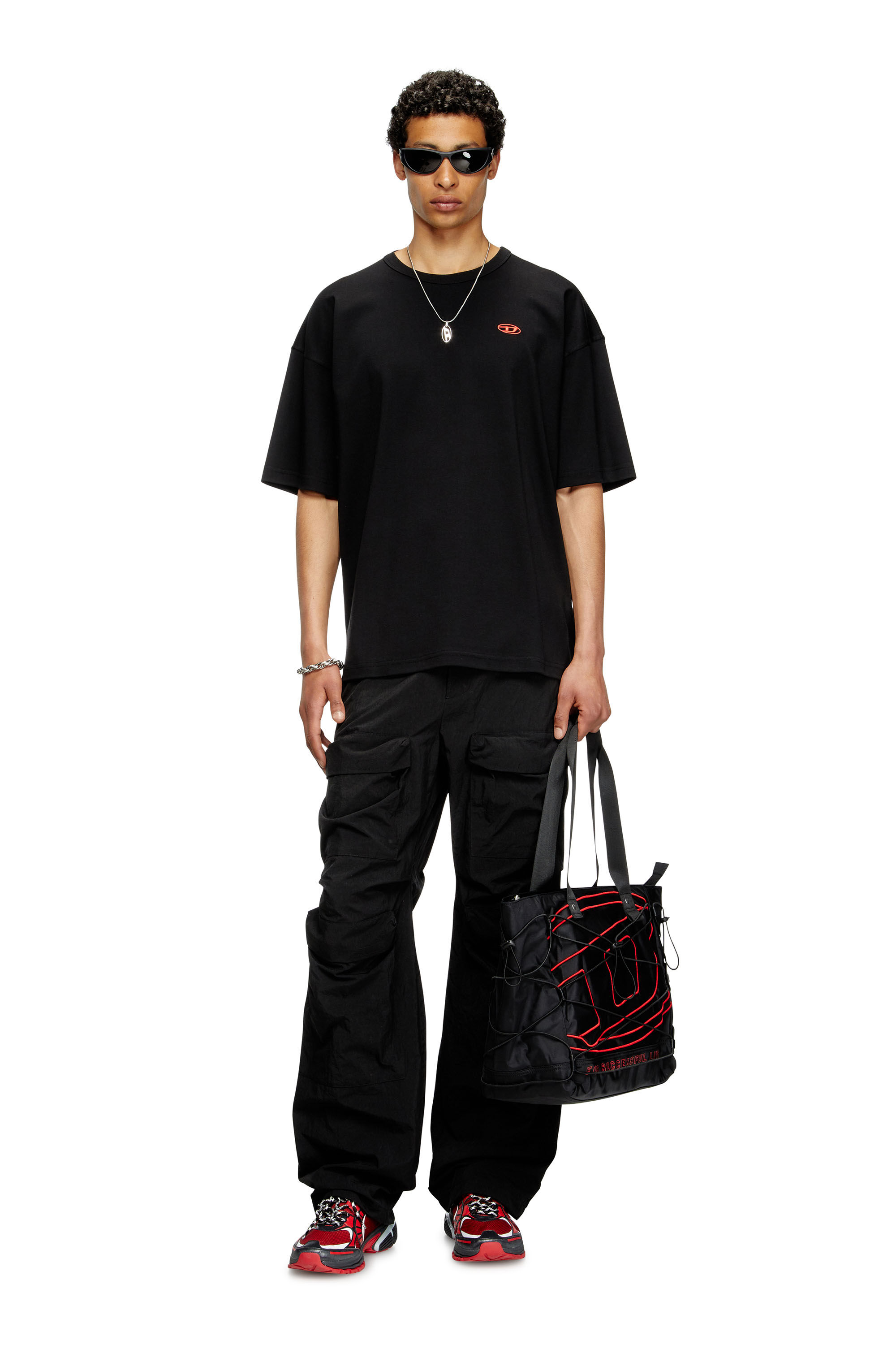 Men's T-shirt with red Oval D | Black | Diesel FI