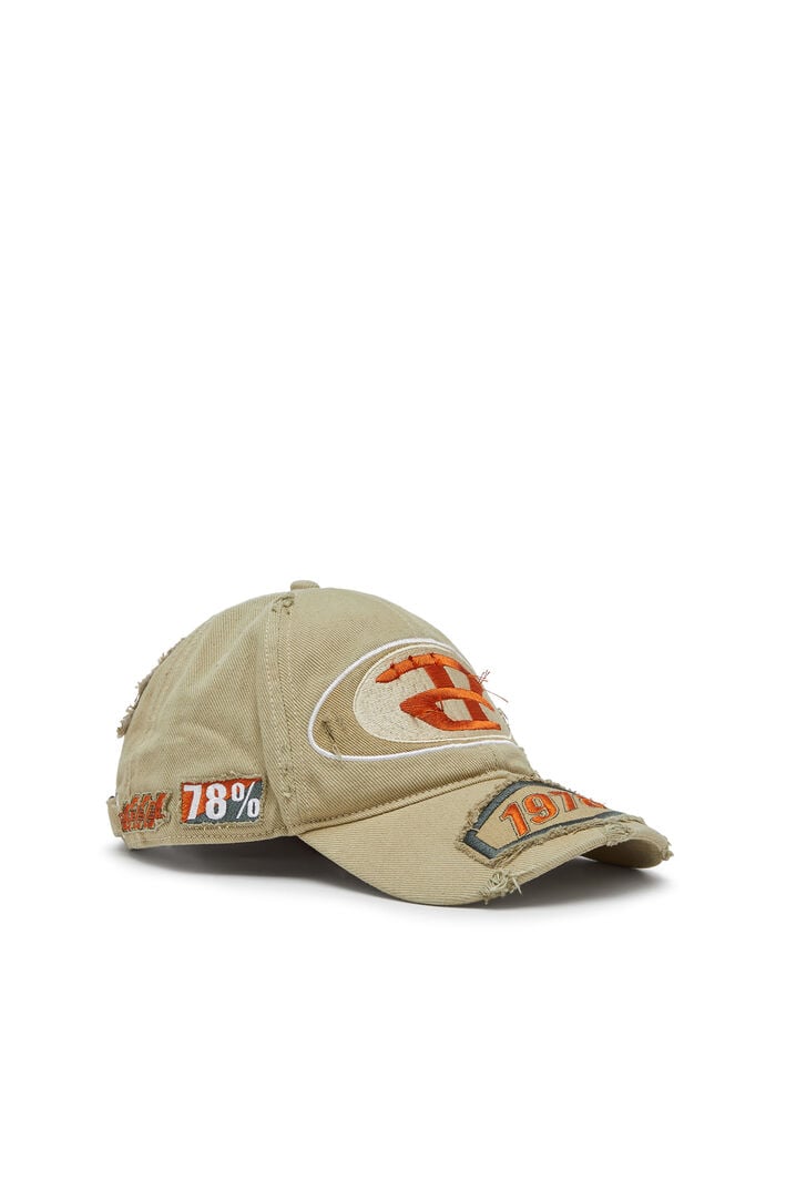 Diesel - C-BRAFF, Man's Baseball cap with embroidered patches in Light Brown - 2