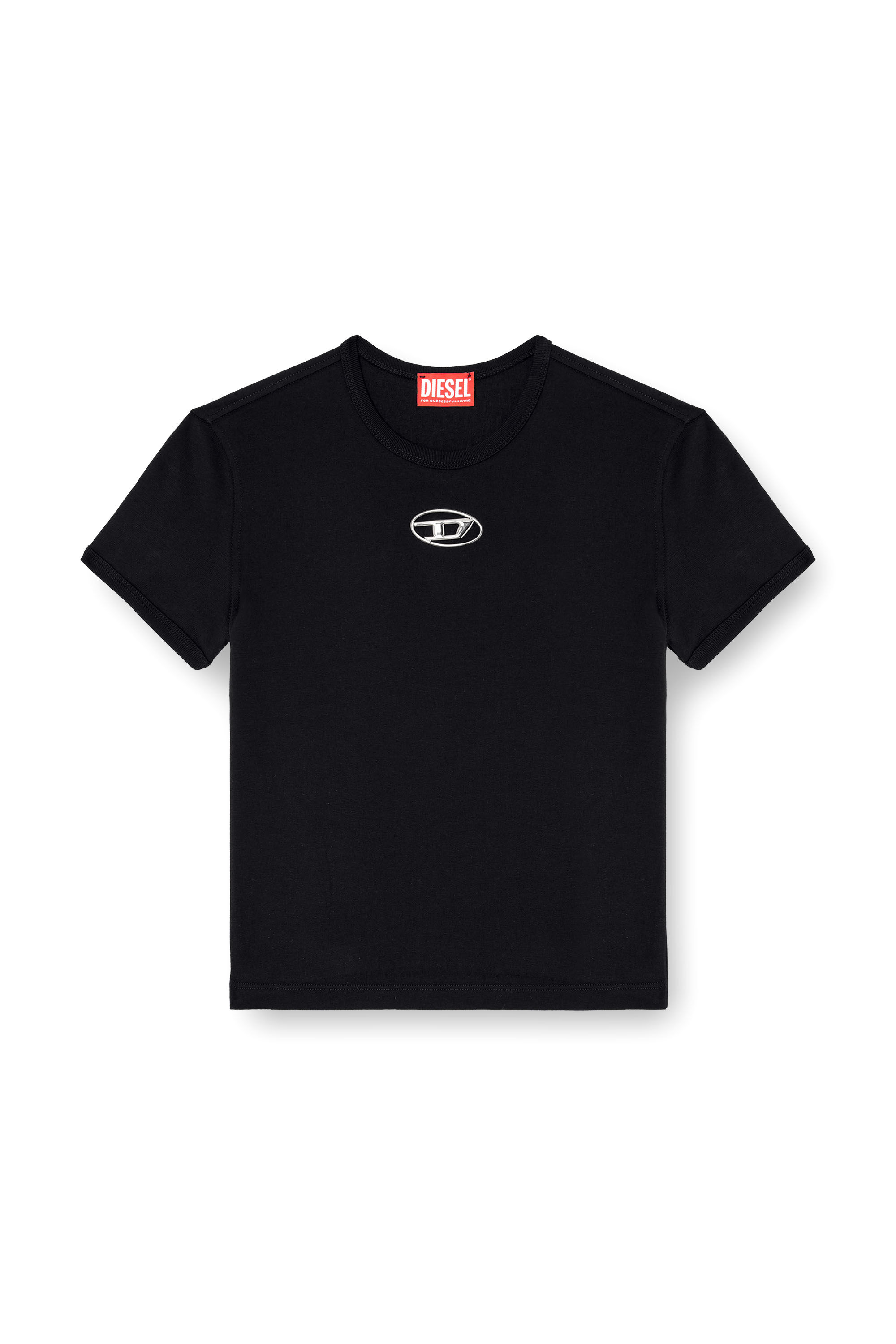 Women's Slim fit T-shirt with cut-out Oval D | Black | Diesel
