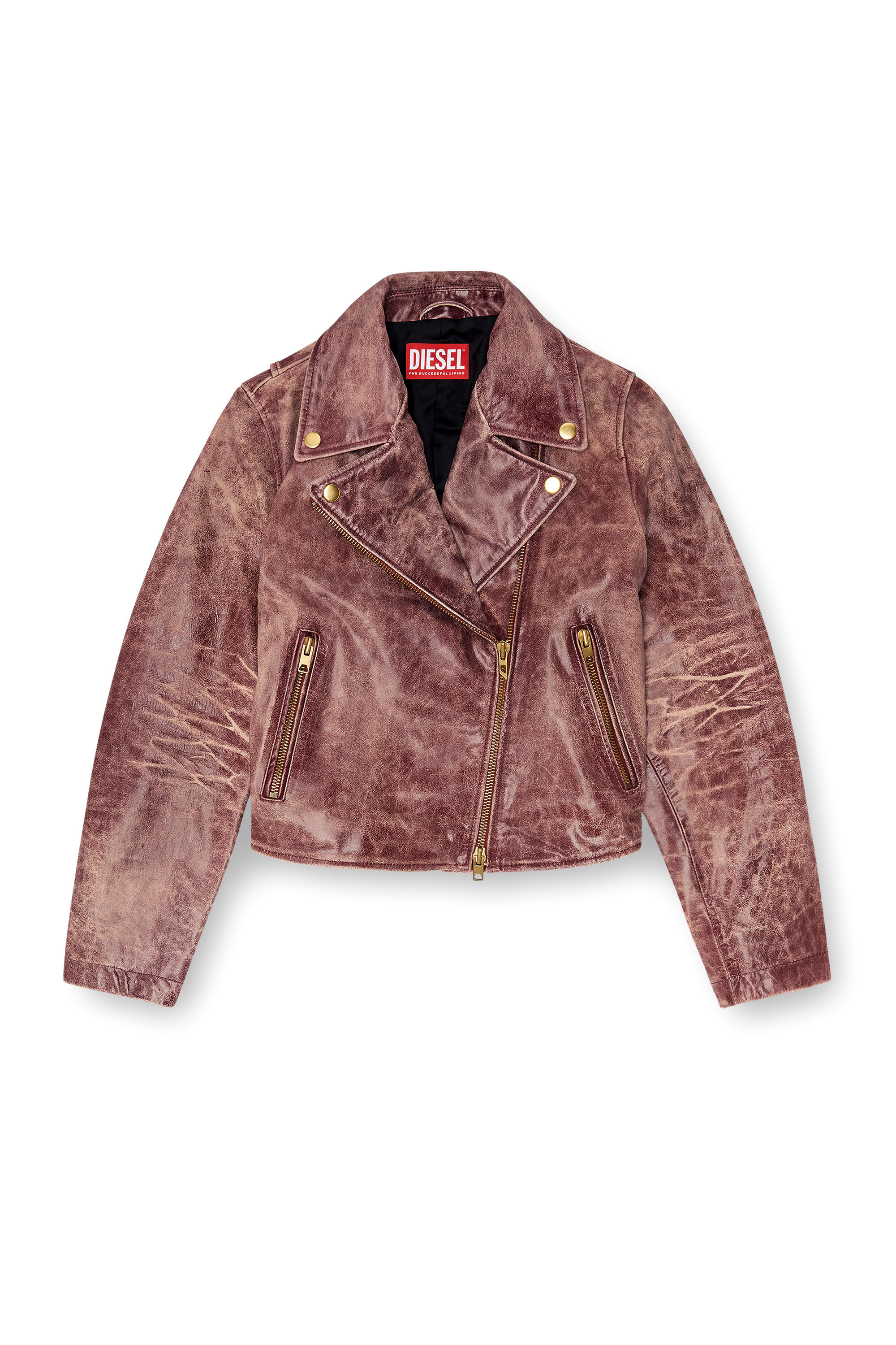 Diesel - L-UNATIC-T1, Woman's Biker jacket in treated leather in null - 2