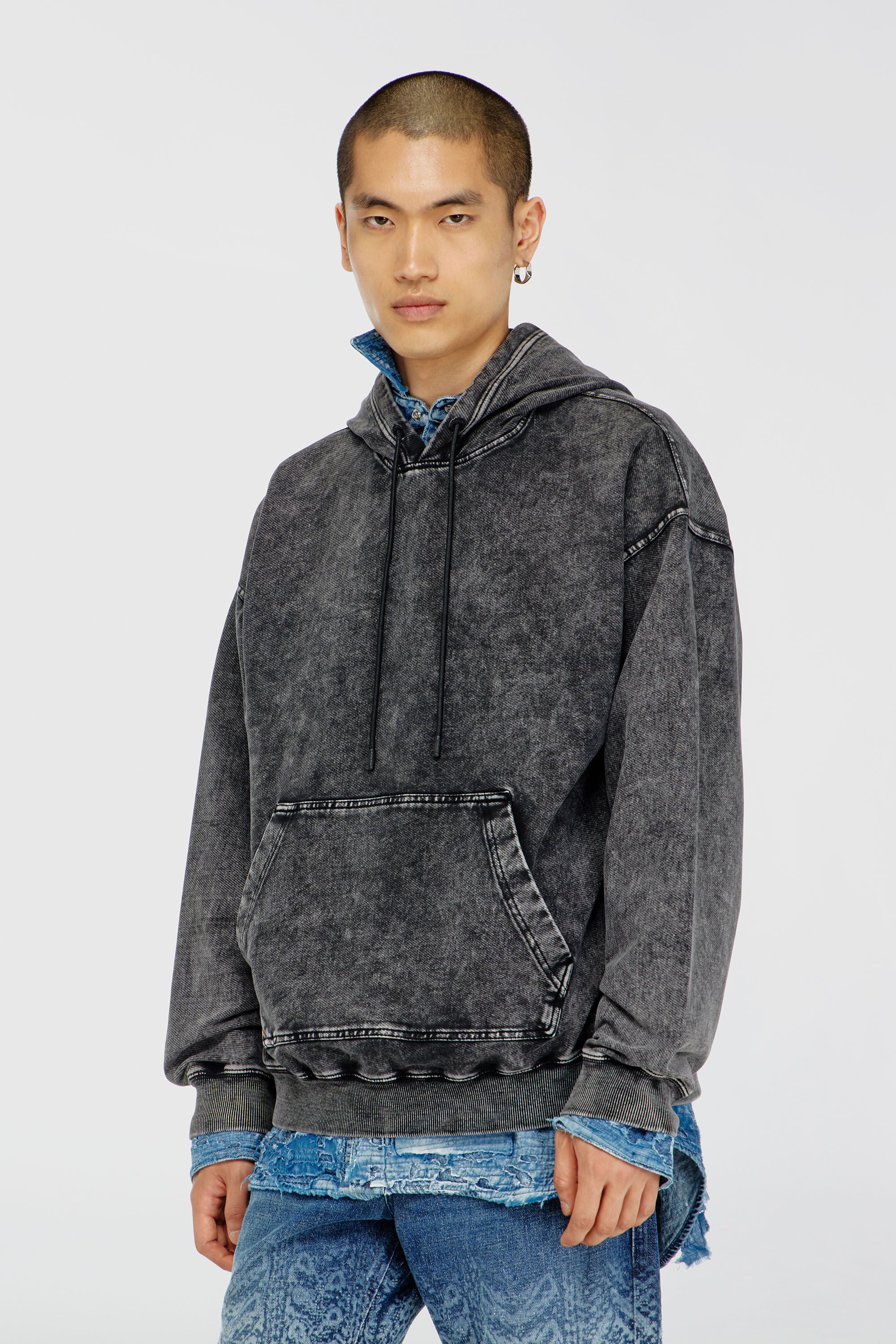Diesel - S-BOXT-HOOD-TUK, Man's Treated denim-effect hoodie in Dark grey - 3