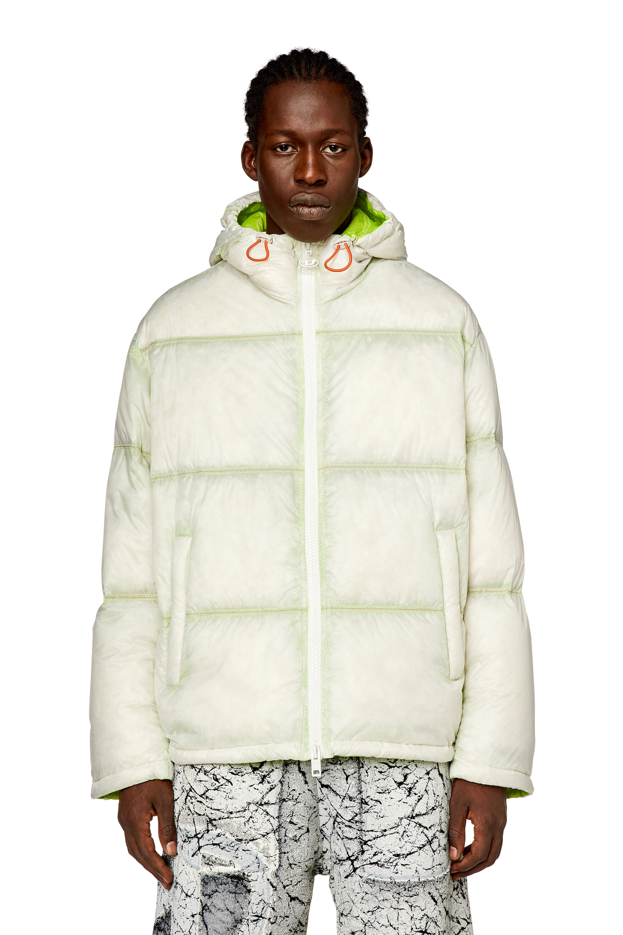 Men s Hooded down jacket in sheer ripstop W BASKIN Diesel