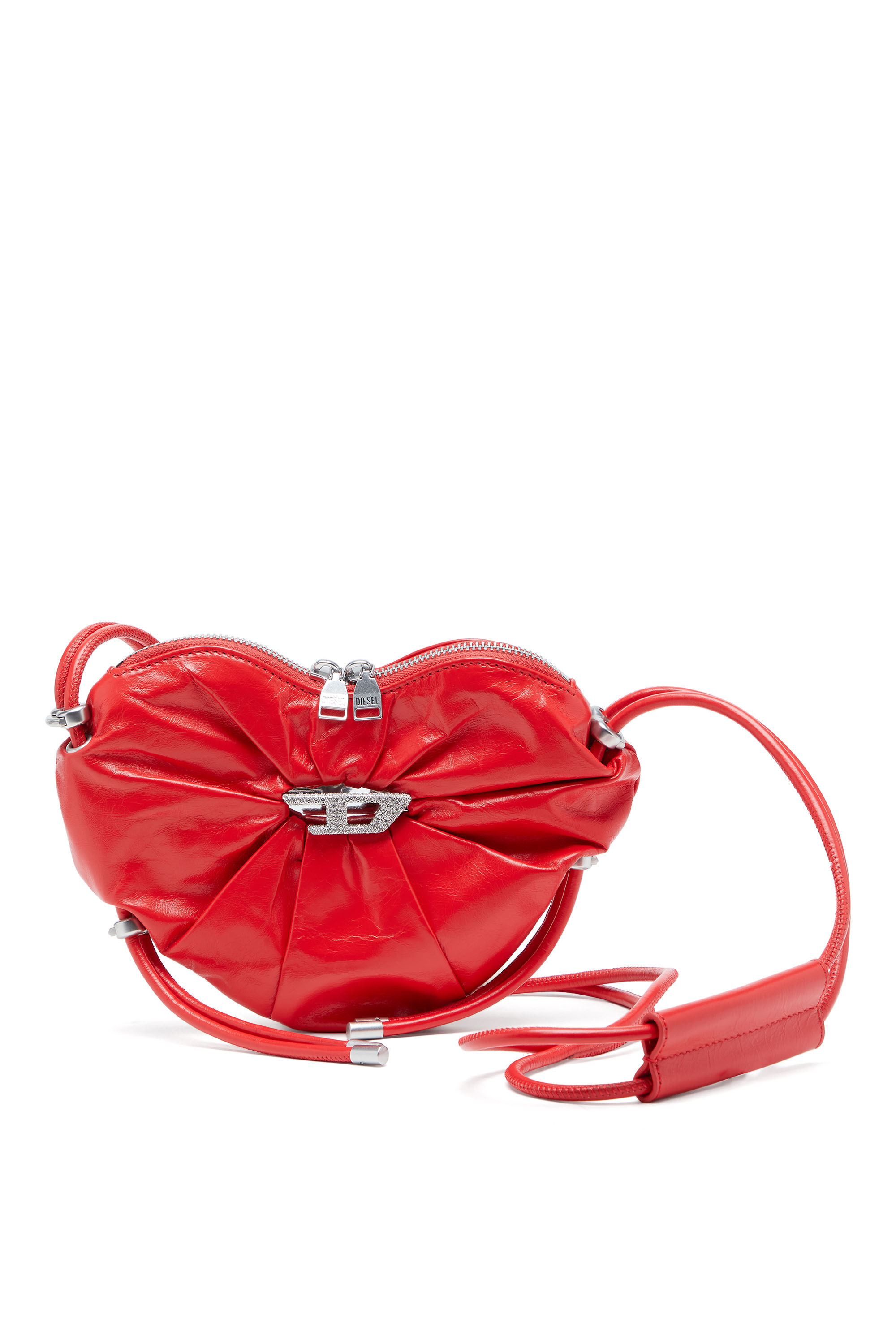 美品◆DIESEL バーガンディ レザーショルダーバッグ Women's Scrunch-D-Heart shoulder bag in scrunched leather | Red