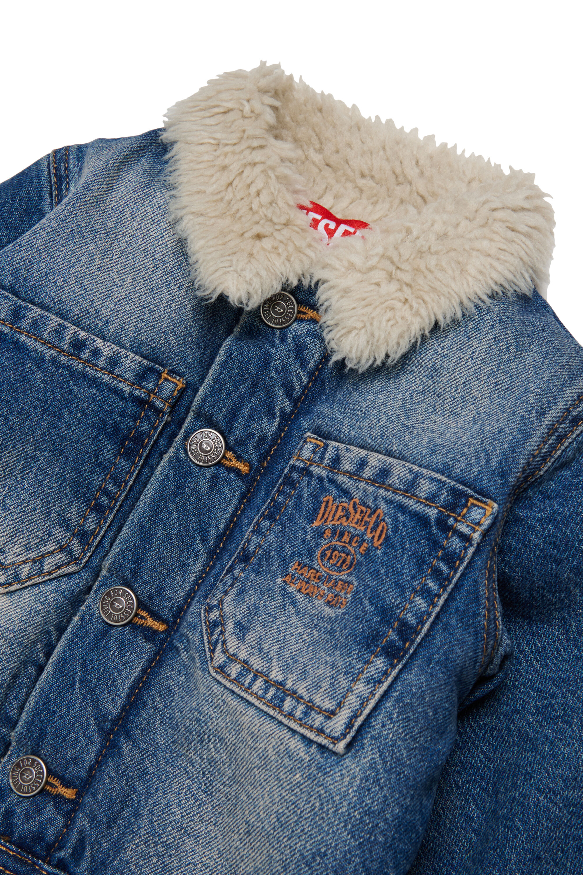 Diesel - JOMYB-FUR, Unisex's Denim jacket with soft pile collar in Medium blue - 3