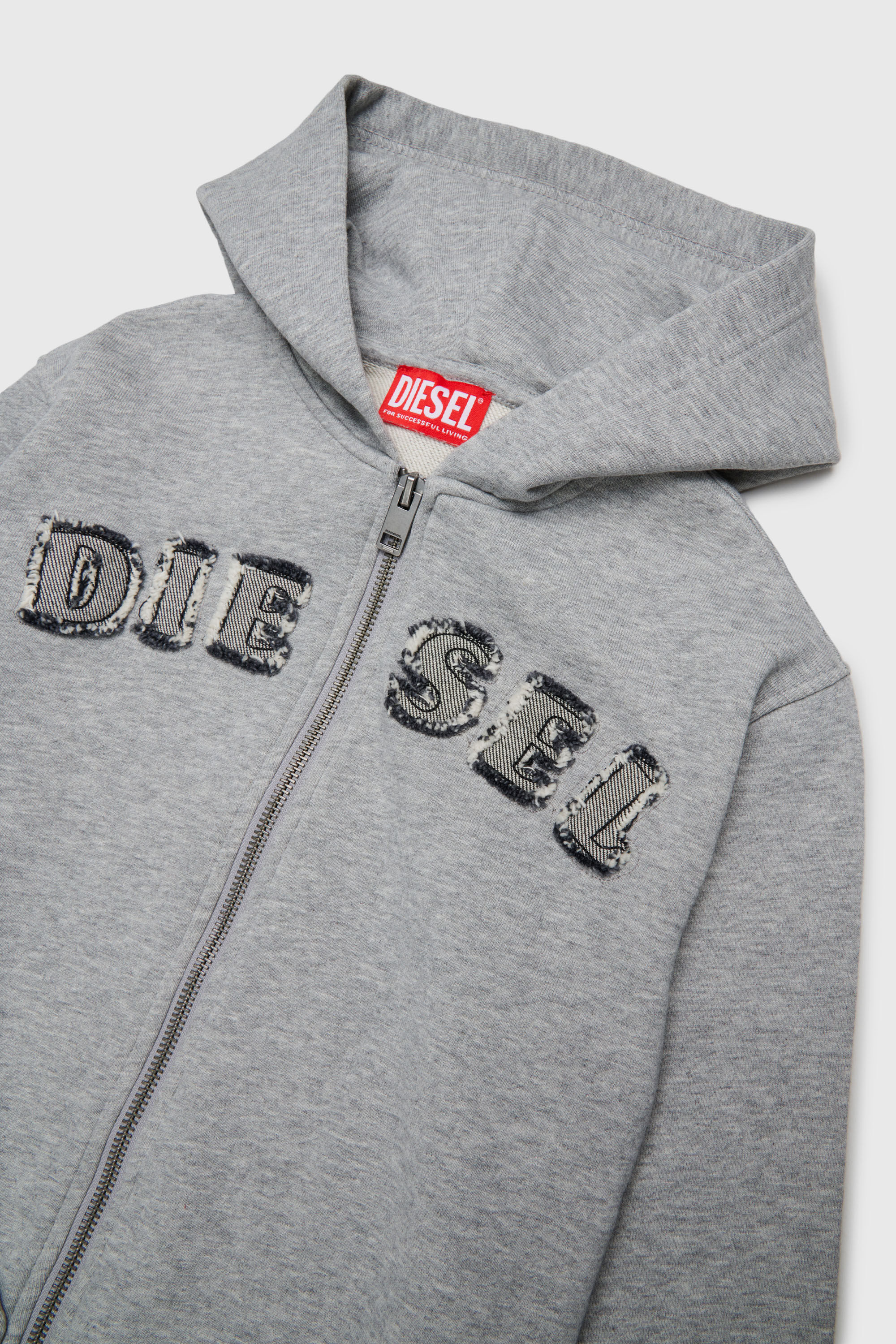 Diesel - SJEANSHOOD OVER, Man's Zip-up hoodie with frayed logo letters in Grey - 3