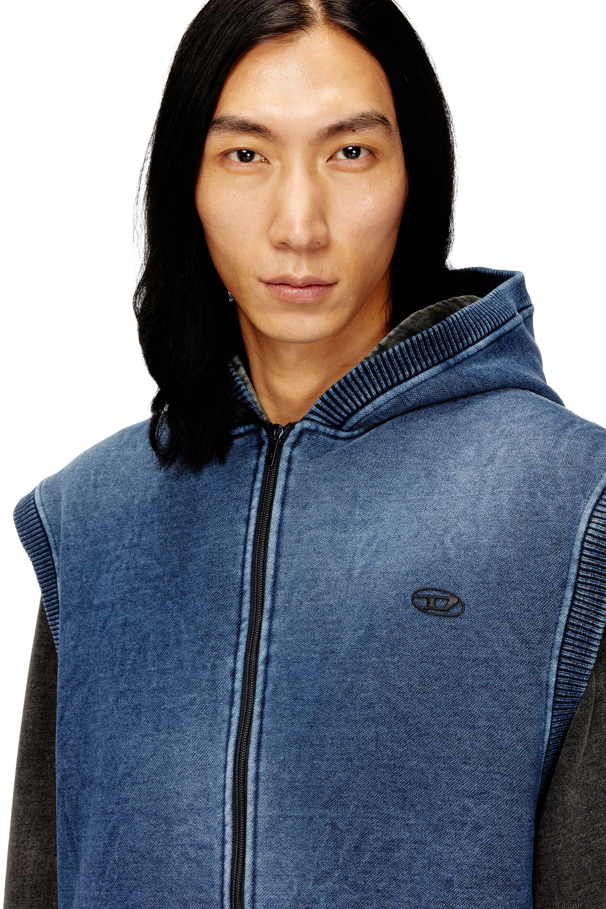 diesel スリーブレスジャケット Men's Teddy-lined sleeveless zip-up hoodie | Blue | Diesel FI