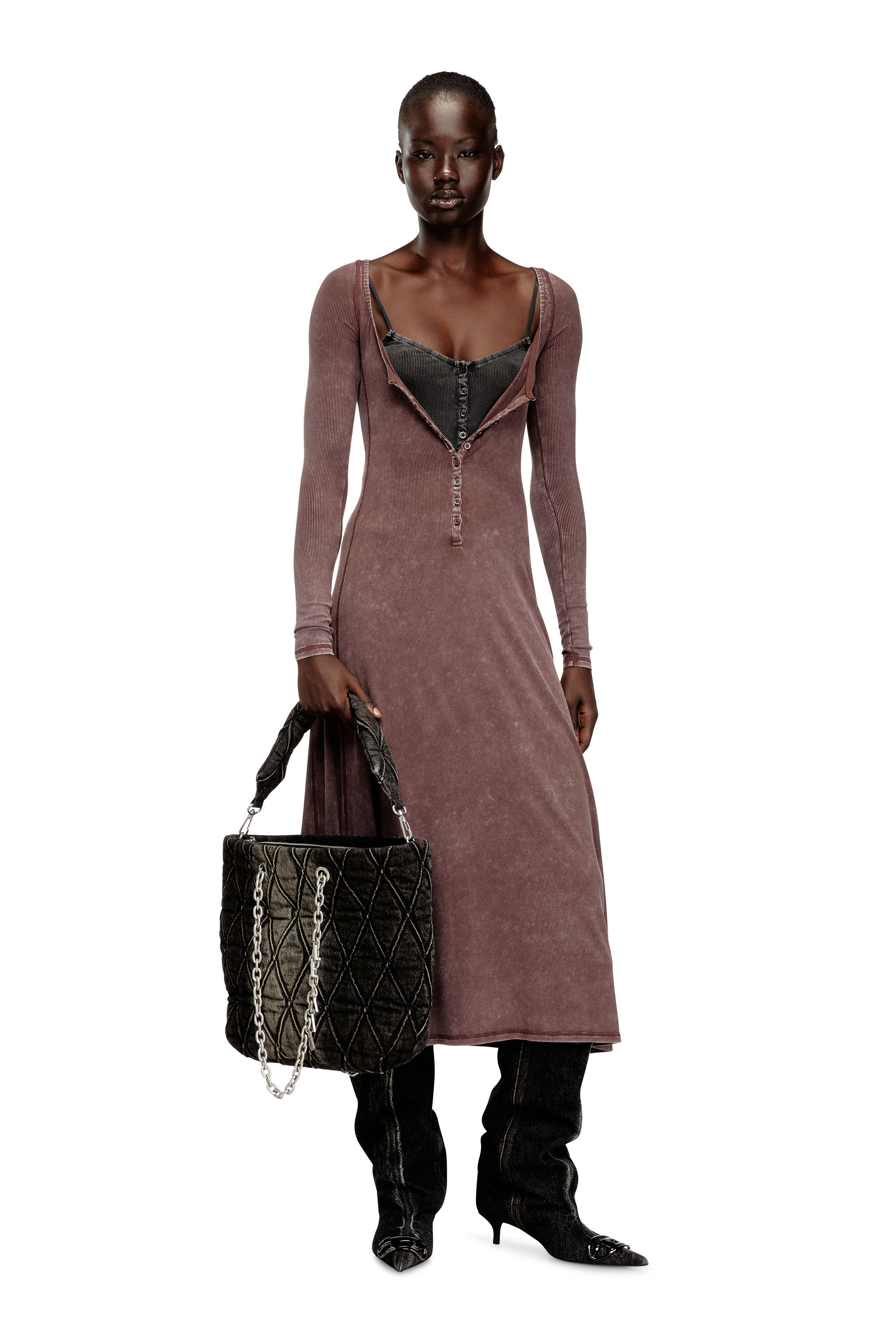 Diesel - D-LEY, Woman's Midi dress in faded ribbed jersey in null - 1