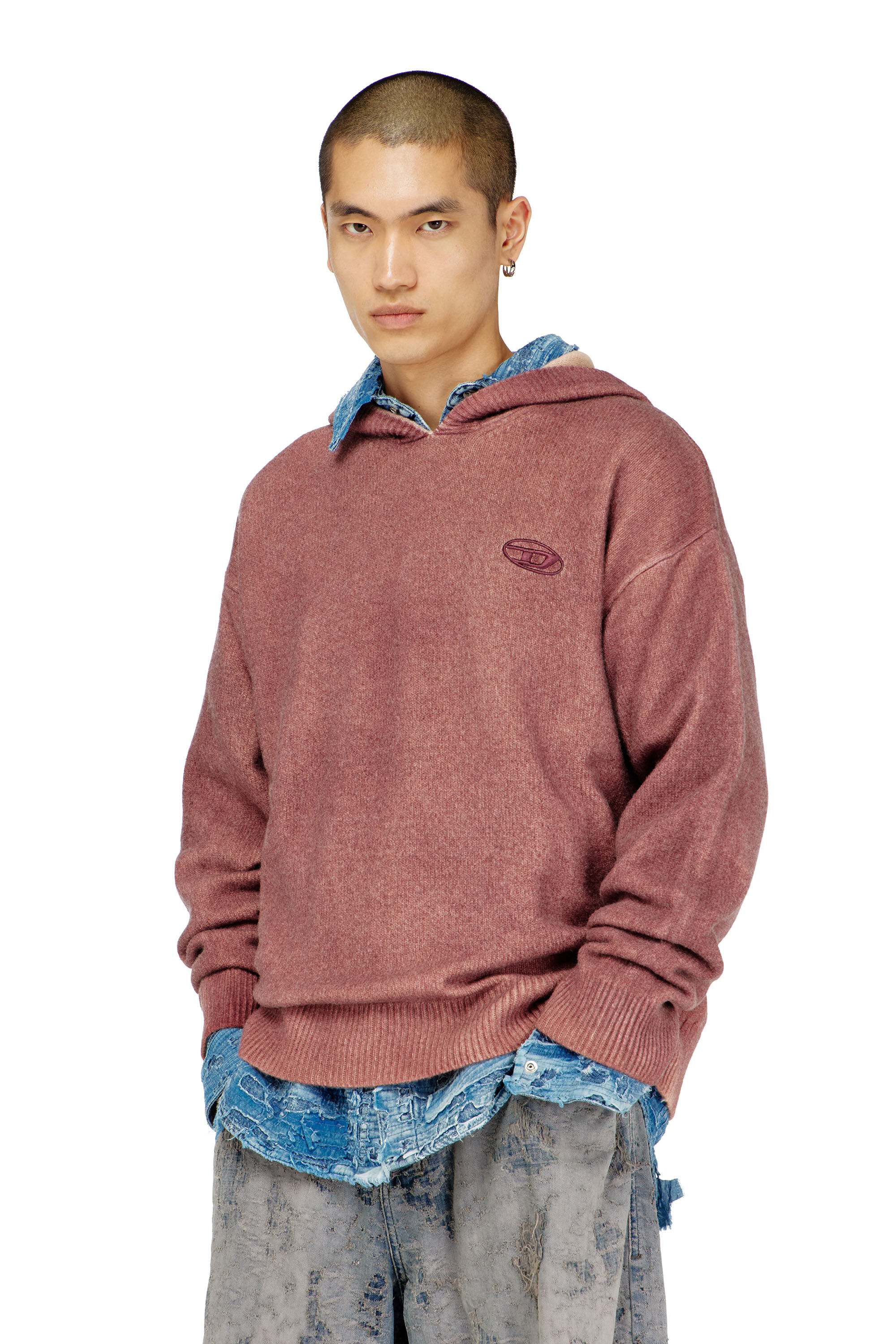 Diesel - K-PICKLED, Man's Double-dyed hoodie in wool-blend knit in null - 3