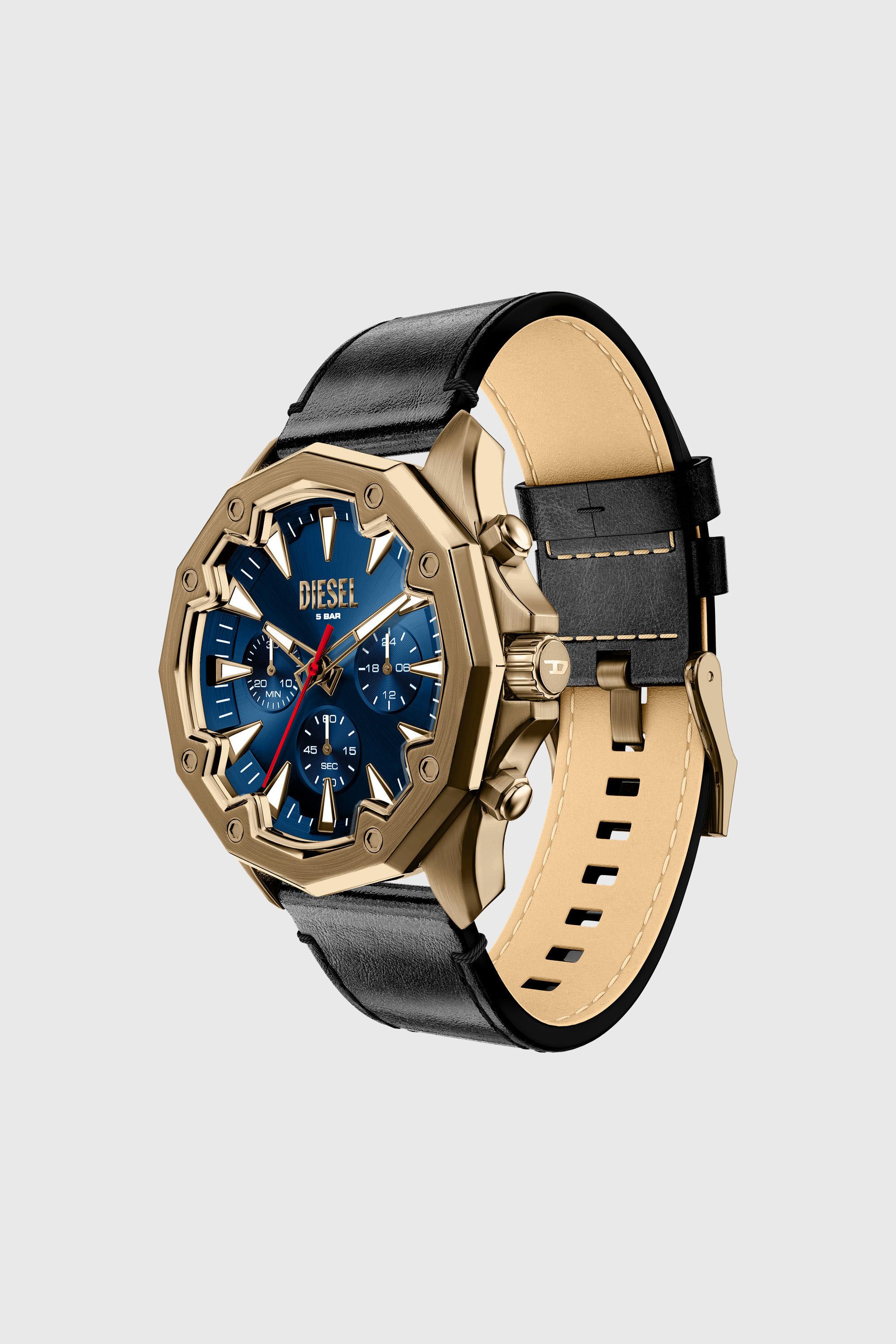 Diesel - DZ4733 WATCH, Man's Stinger antique gold-tone leather watch in Black - 6