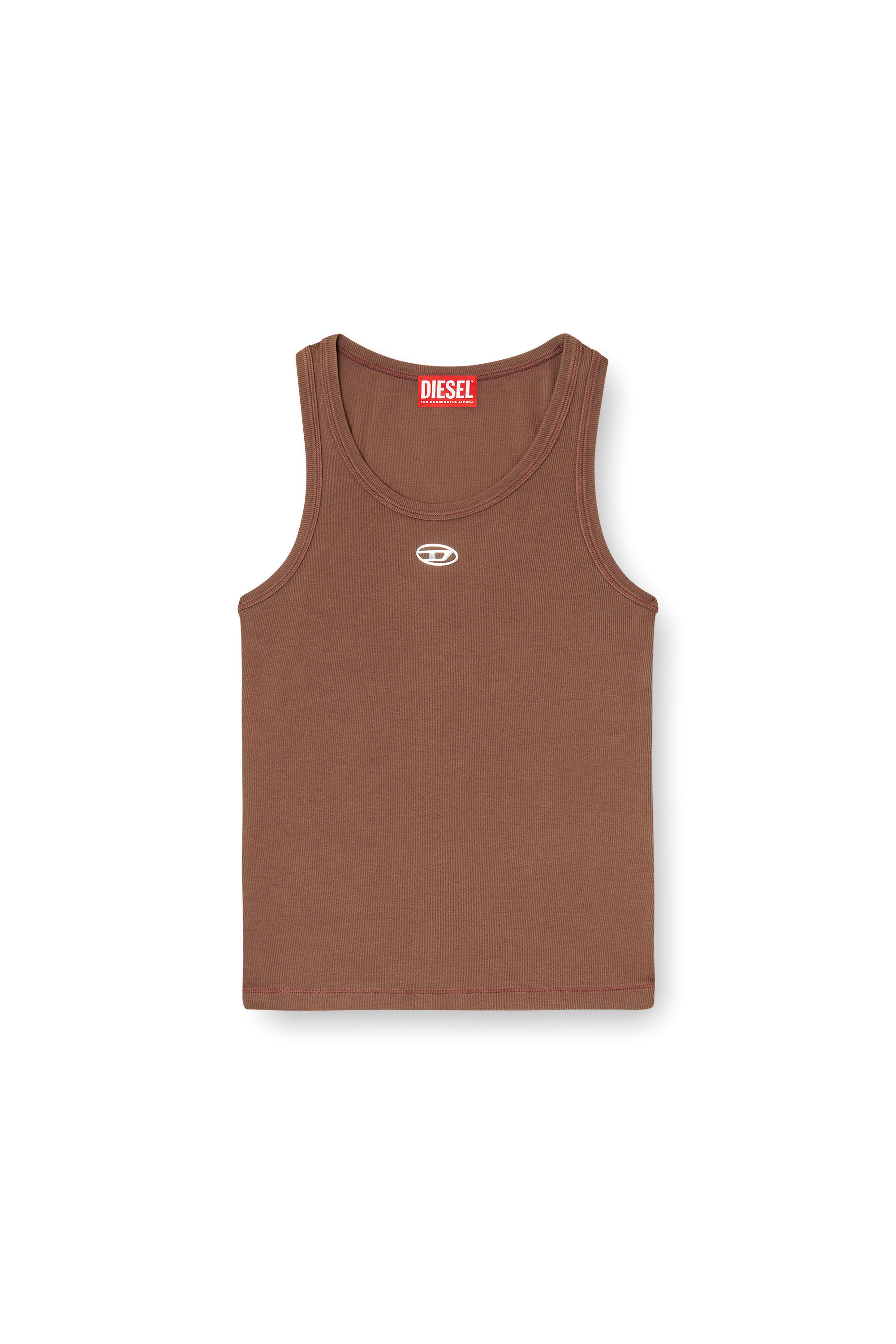 Women's Slim ribbed tank top with metallic Oval D | Brown | Diesel