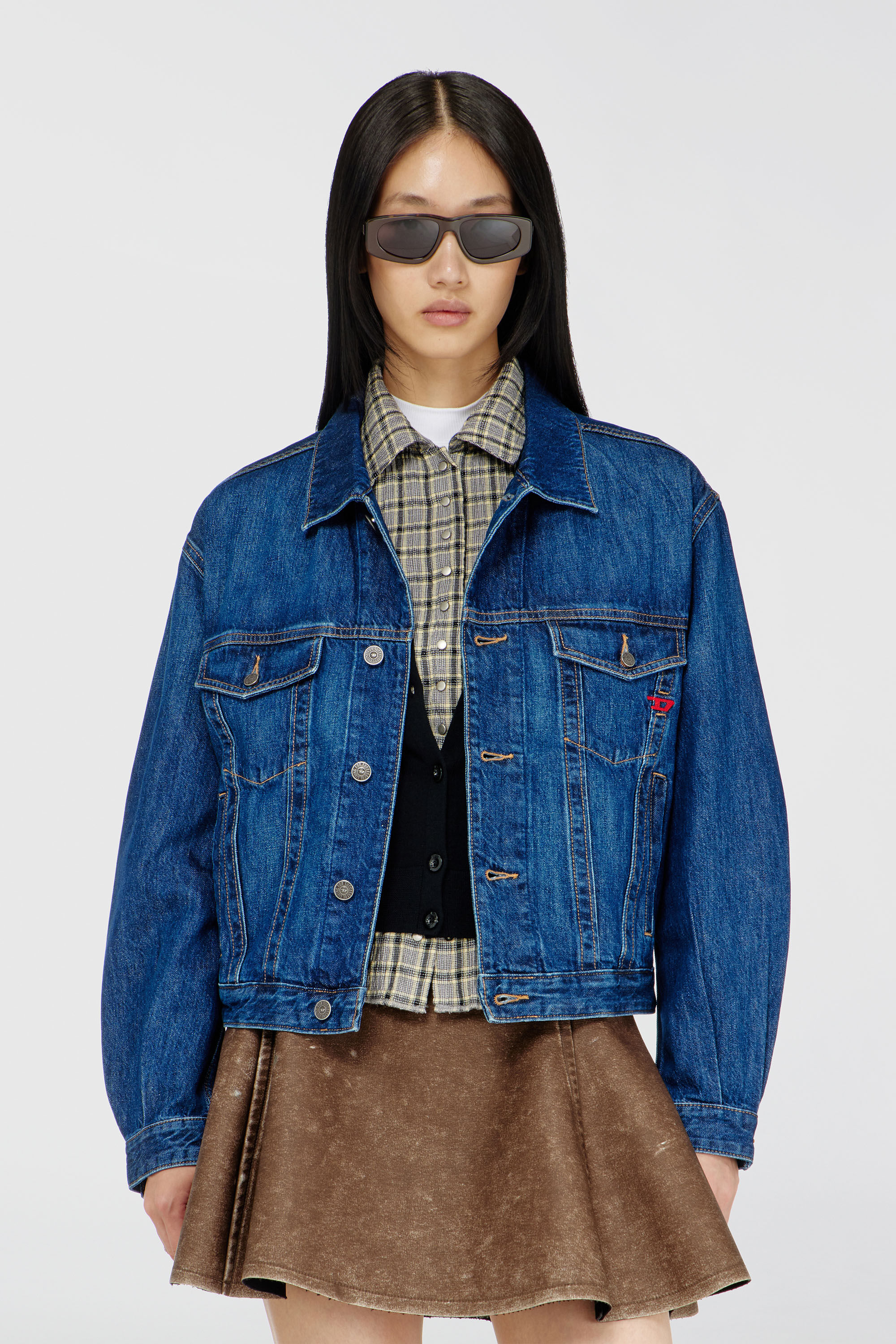 Diesel - D-RANGER, Man's Trucker jacket in denim in Medium blue - 3