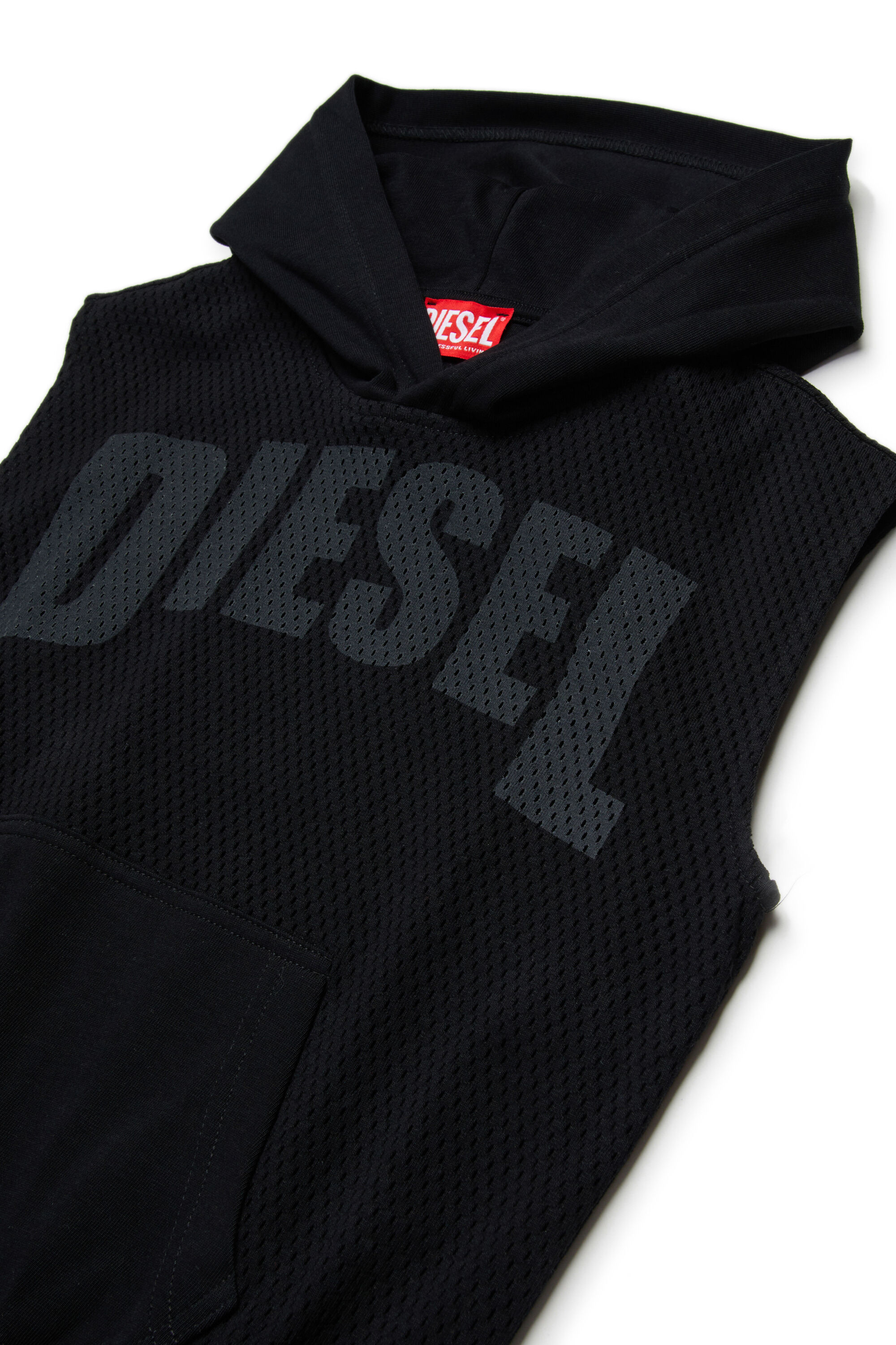 Boy'sSleeveless hoodie in cotton mesh | Black | Diesel FI