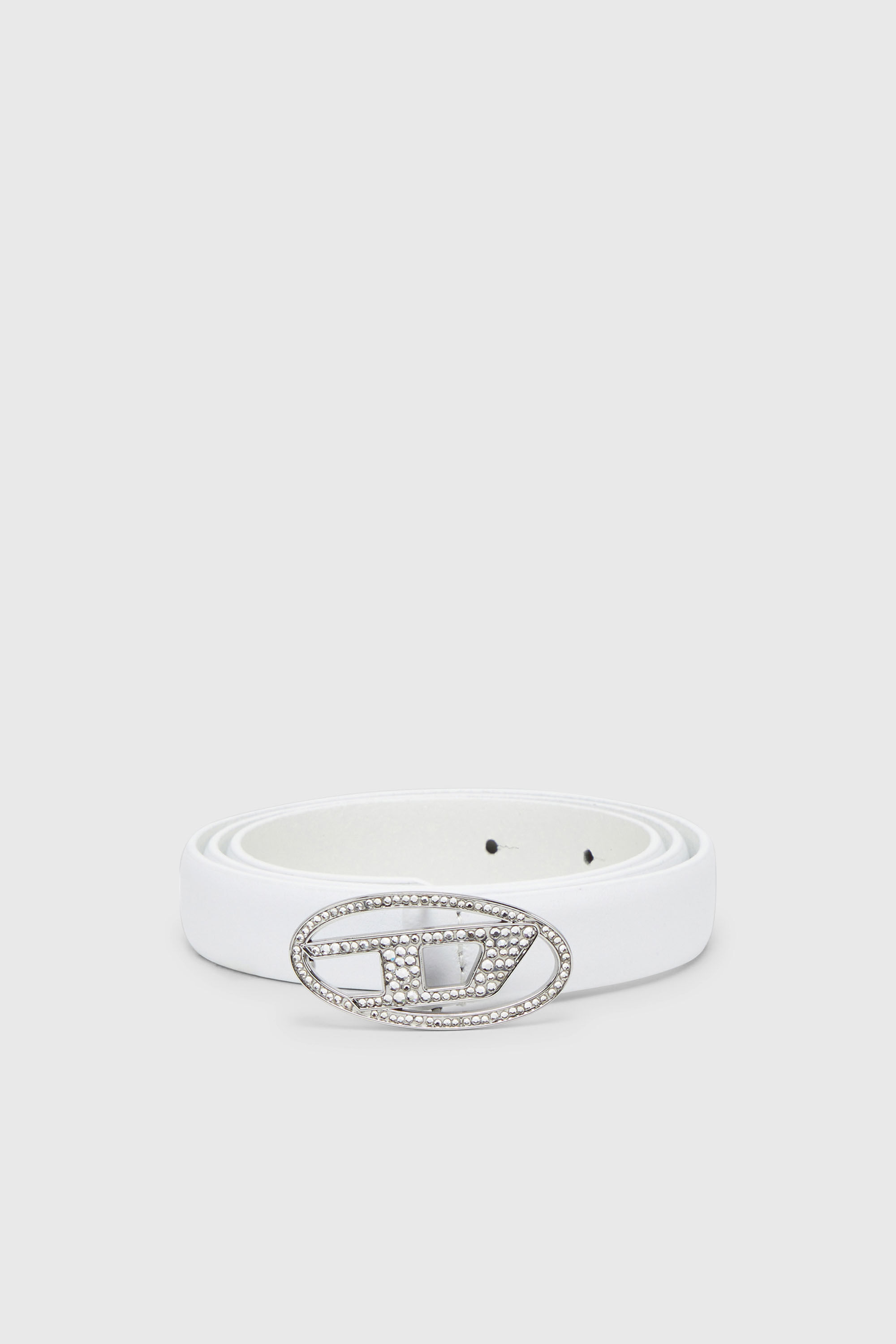 Women's 1.9cm slim leather belt with crystal buckle | White