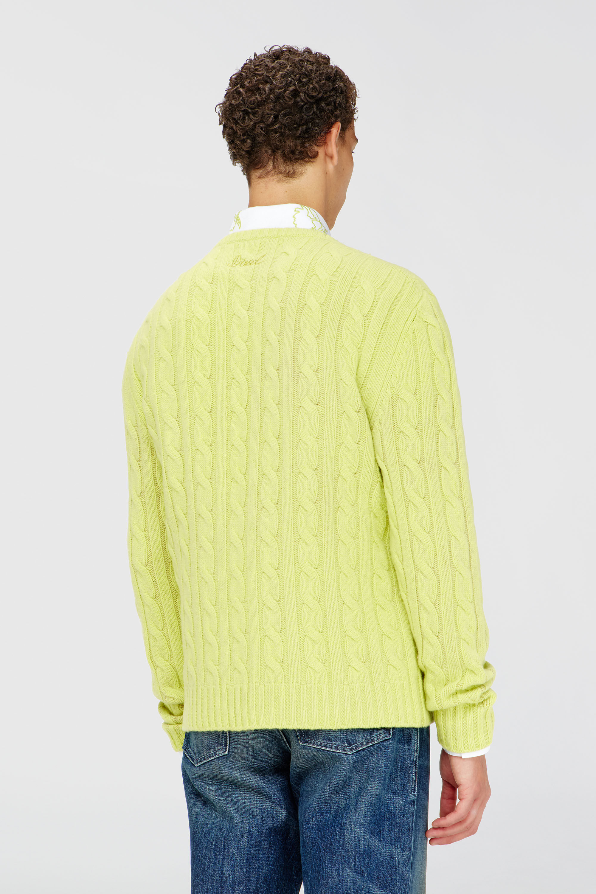 Diesel - K-RINO, Man's Open-front cardigan in floral cable knit in Yellow Fluo - 4