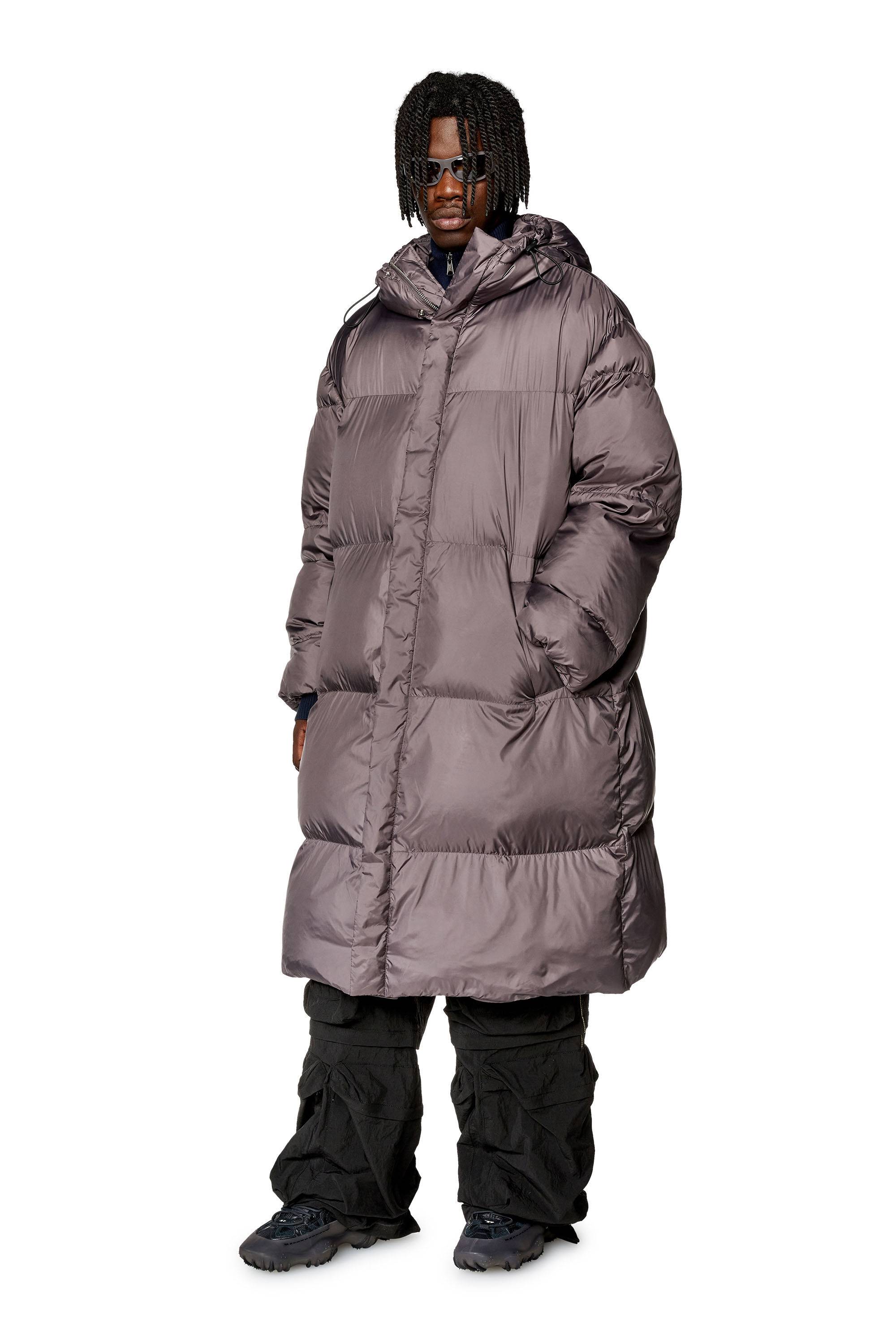 Men's Puffer coat with stitched oval D logo | Grey | Diesel FI