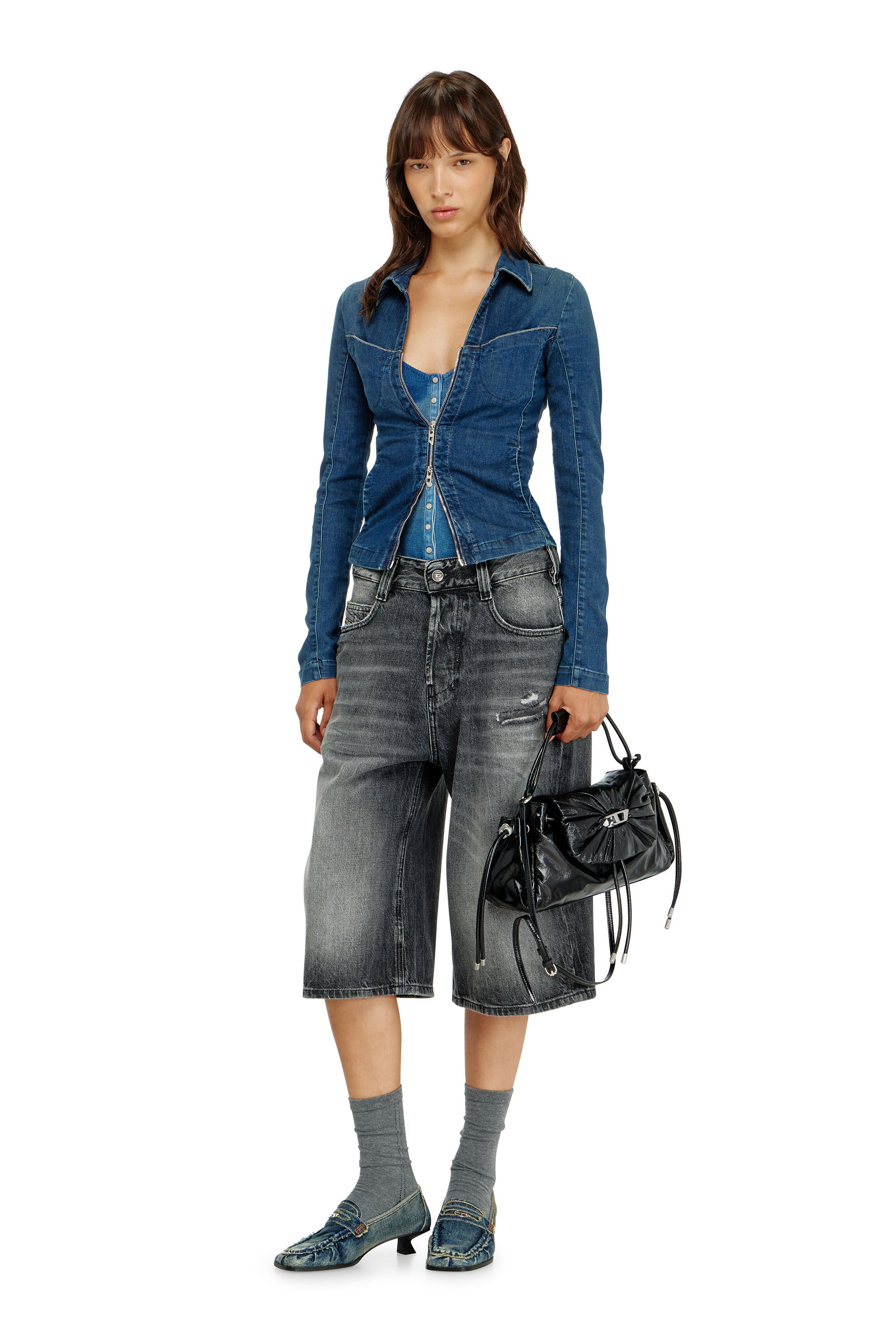 Diesel - DE-QUINOR-S1, Woman's Full-zip shirt in denim in Medium blue - 1