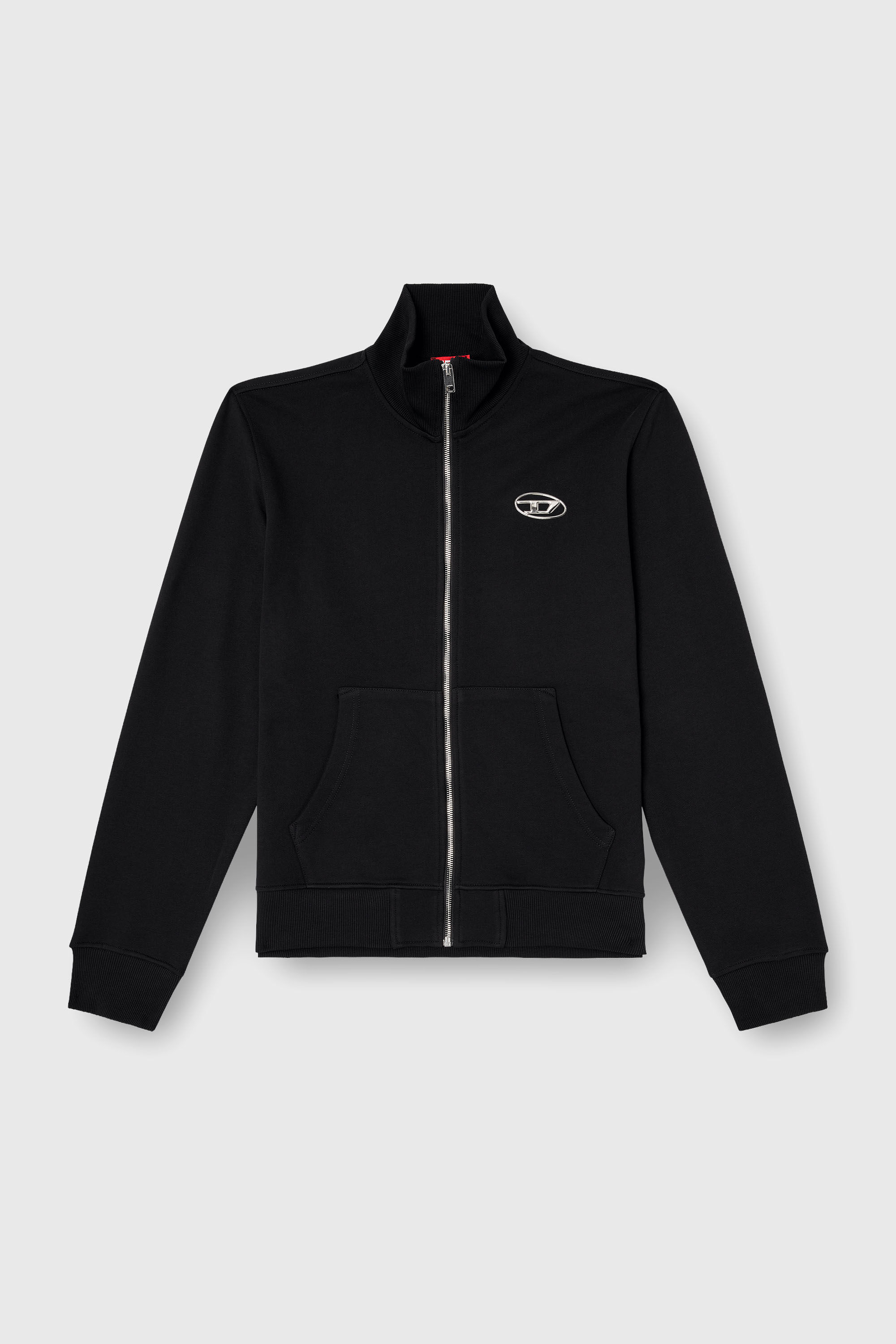 Men's Zip-up sweatshirt with metallic logo | Black | Diesel FI