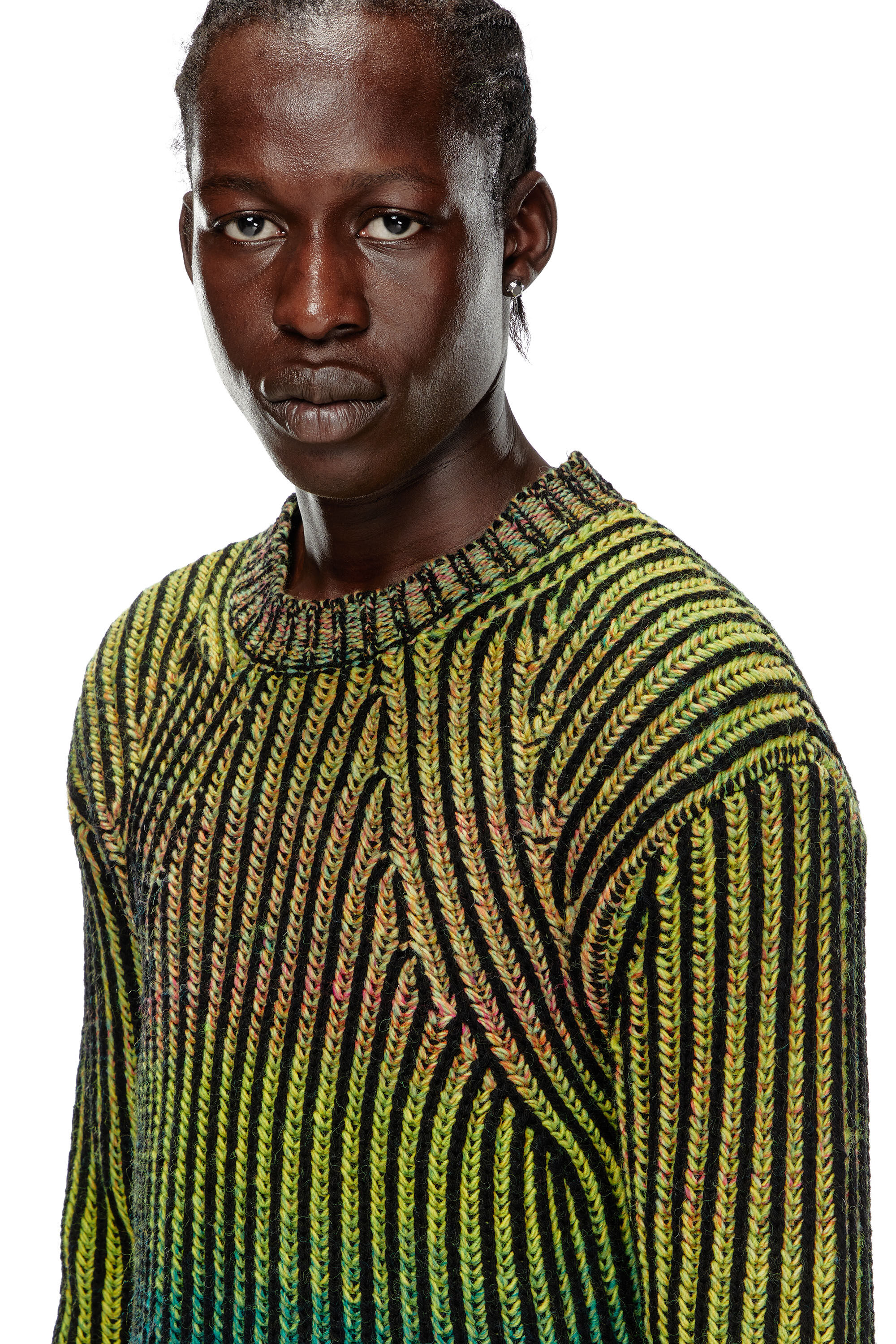 Men s Striped ribbed jumper in wool blend Green Diesel
