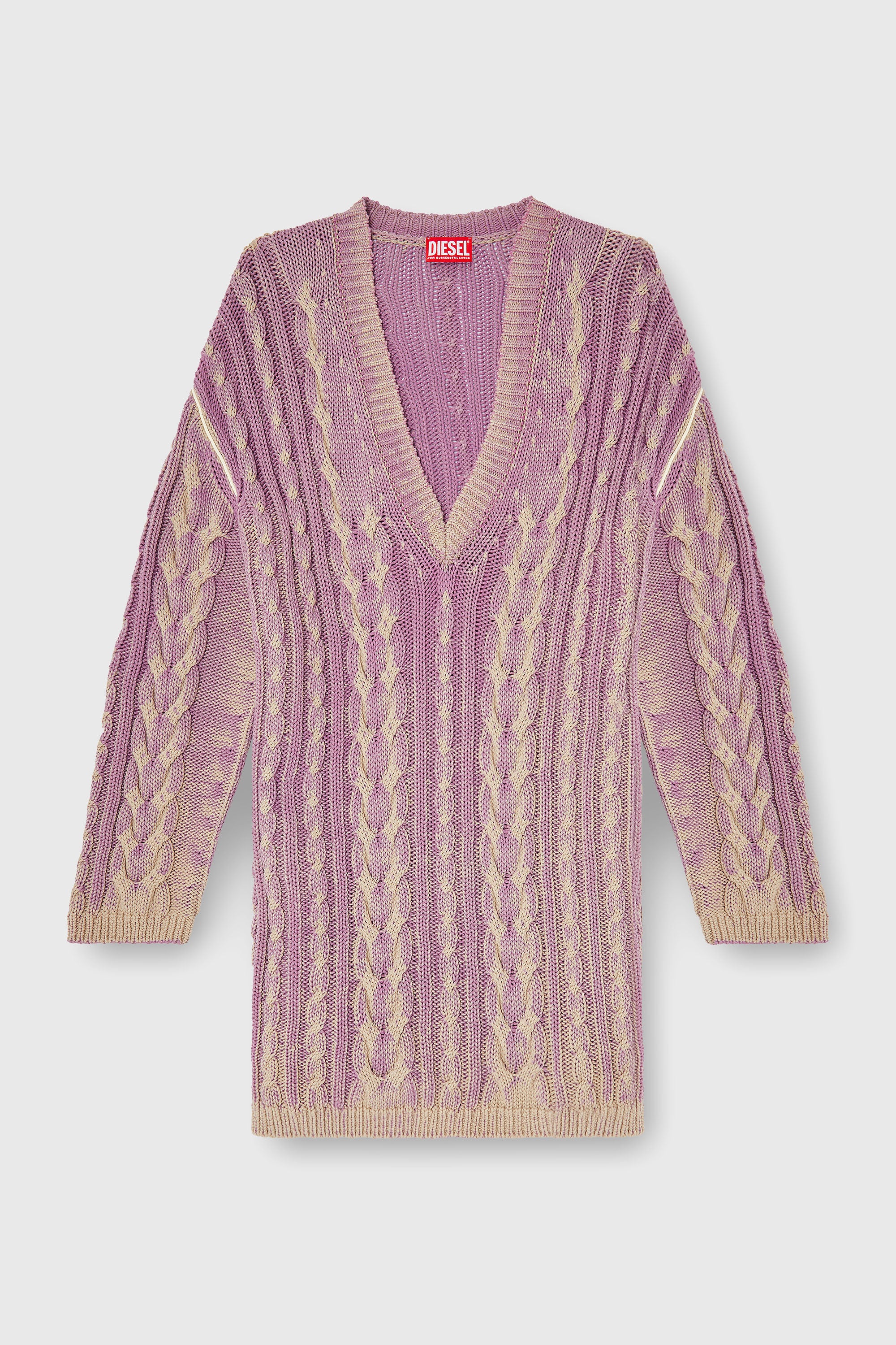 Diesel - M-ELGA, Woman's Short sweater dress in cable knit in Lilac - 2
