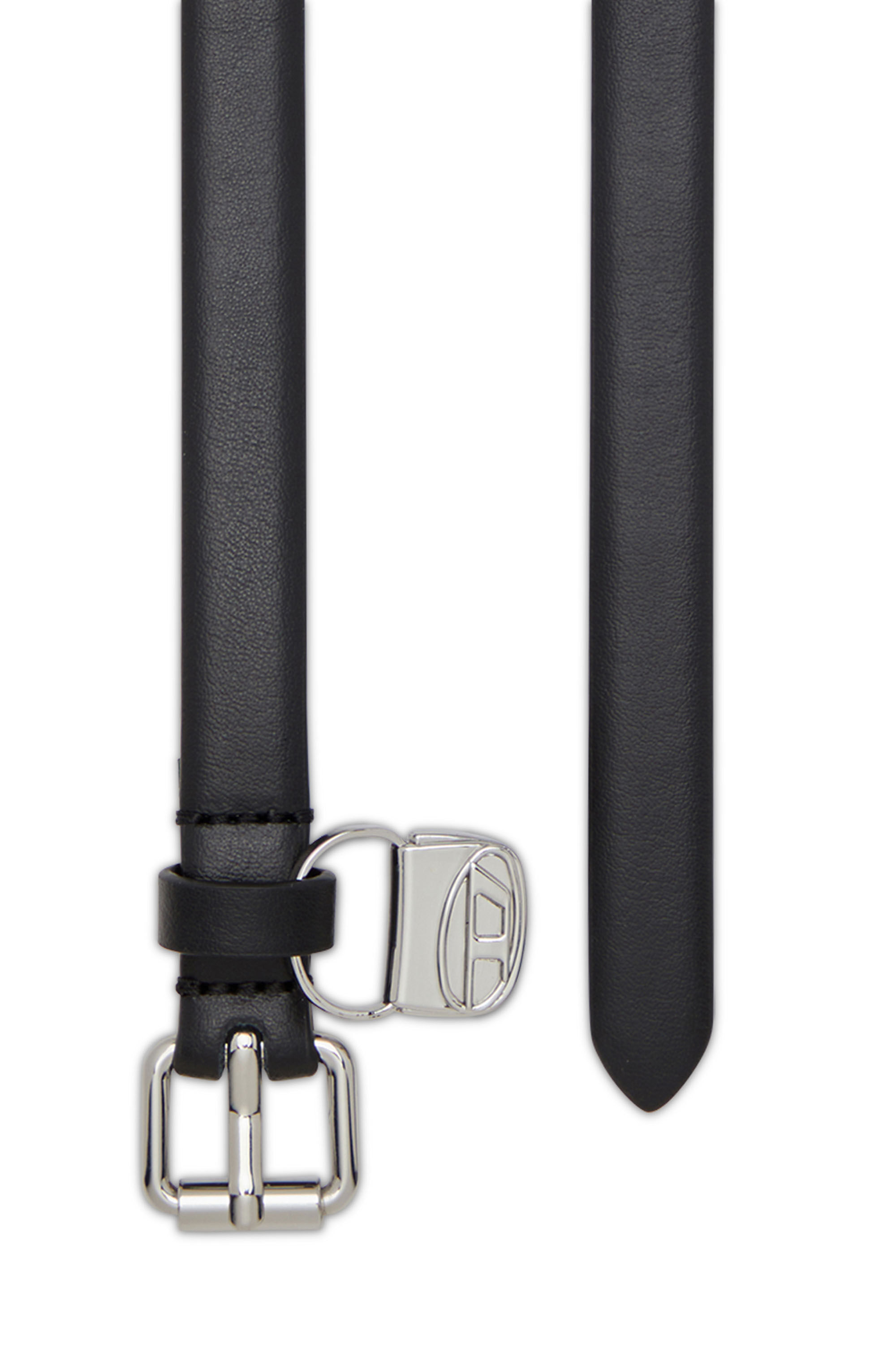 Women's Slim leather belt with 1DR bag charm | Black | Diesel