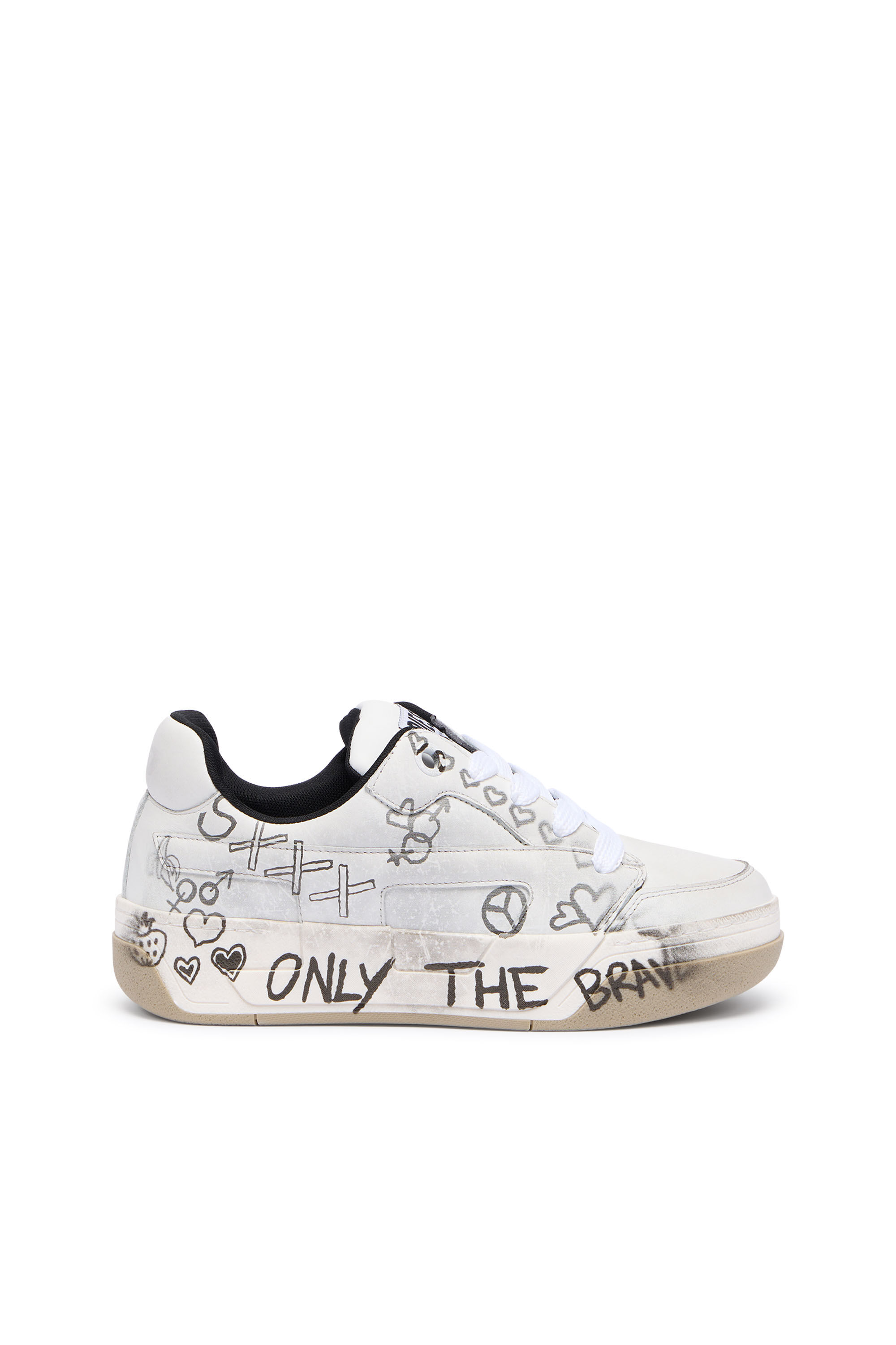 デイリーディッシュ Men's D-Ollie-Leather sneakers with graffiti print | White | Diesel