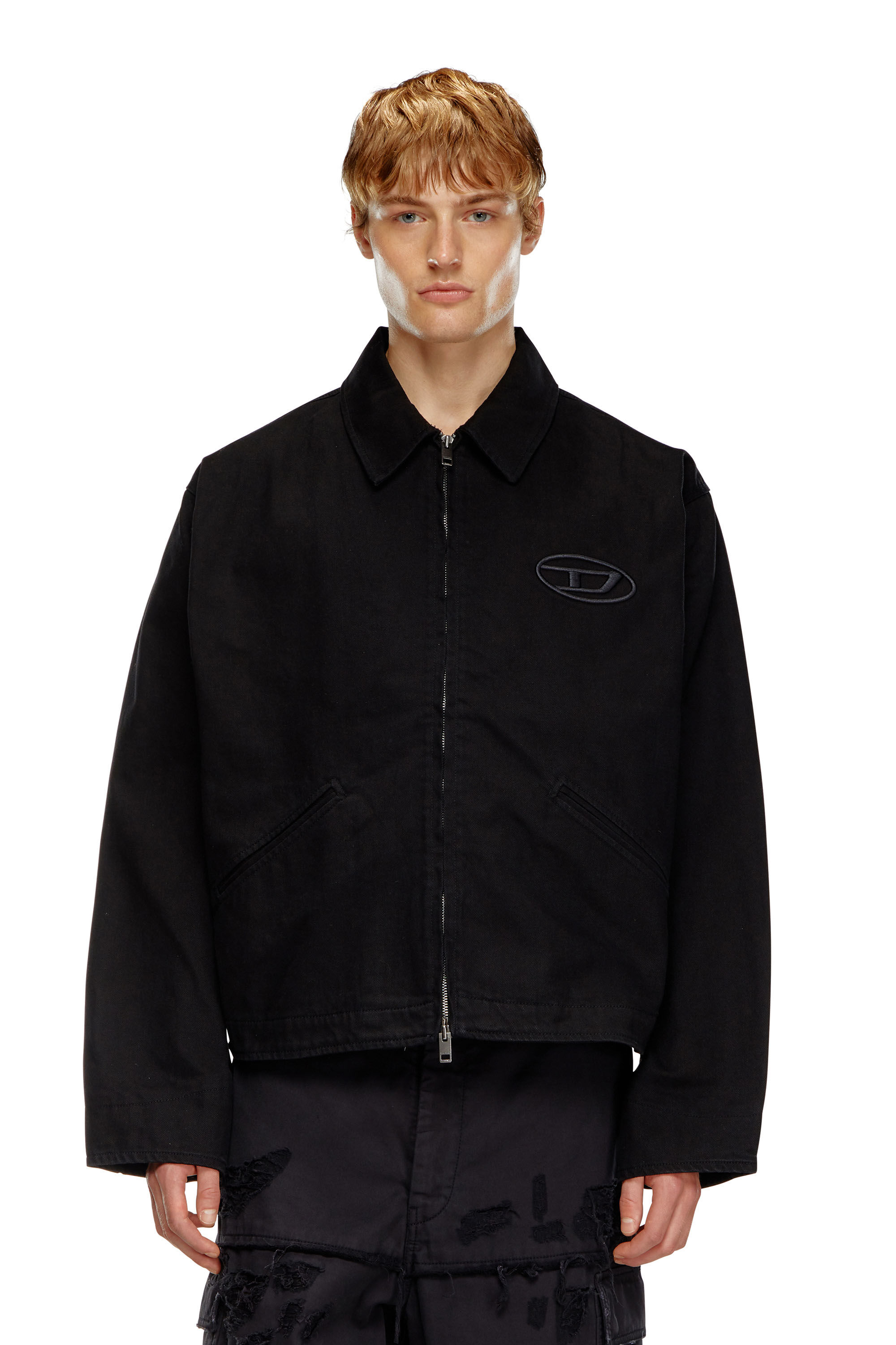 Men's Denim blouson jacket with bleached logo | Black | Diesel Men's Denim blouson jacket with bleached logo | Black | Diesel