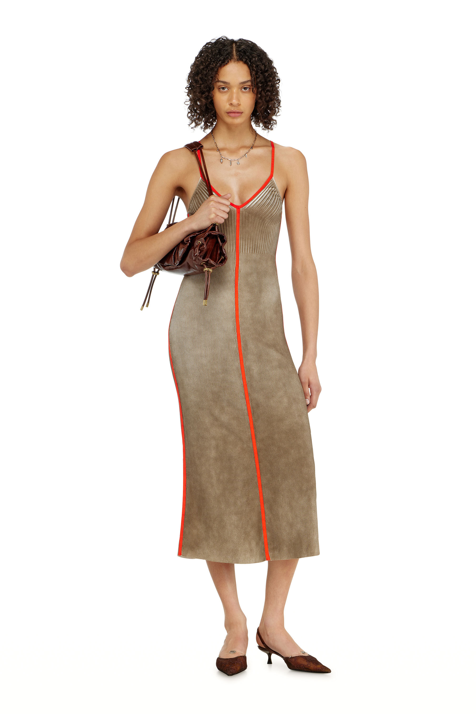Diesel - M-SARMELA, Woman's Rib-knit midi cami dress with contrast bands in null - 1