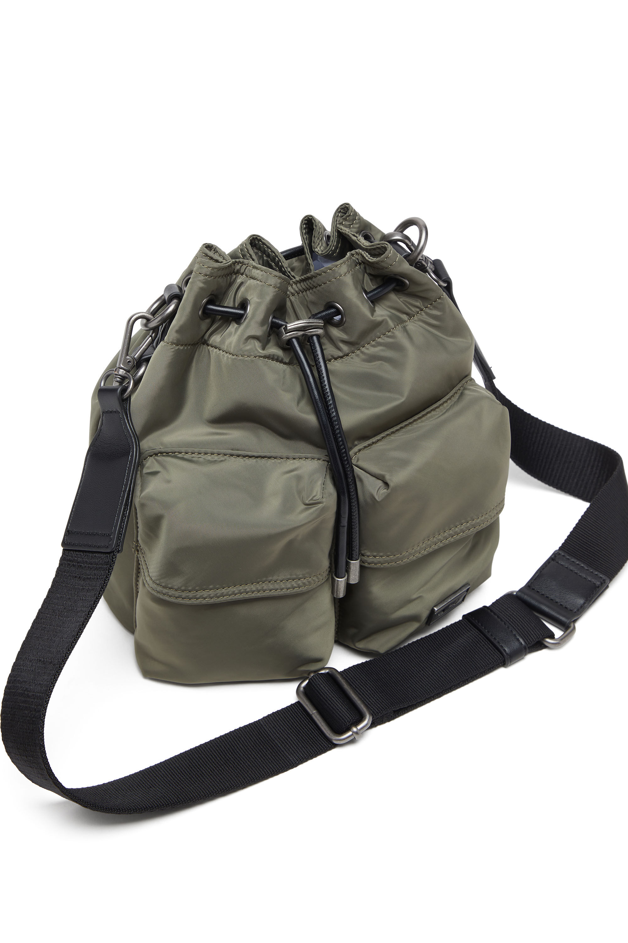 Diesel - MULTI-PKTS BUCKET X, Unisex's Multi-Pkts-Multipocket bucket bag in utilitarian shell in Military Green - 2