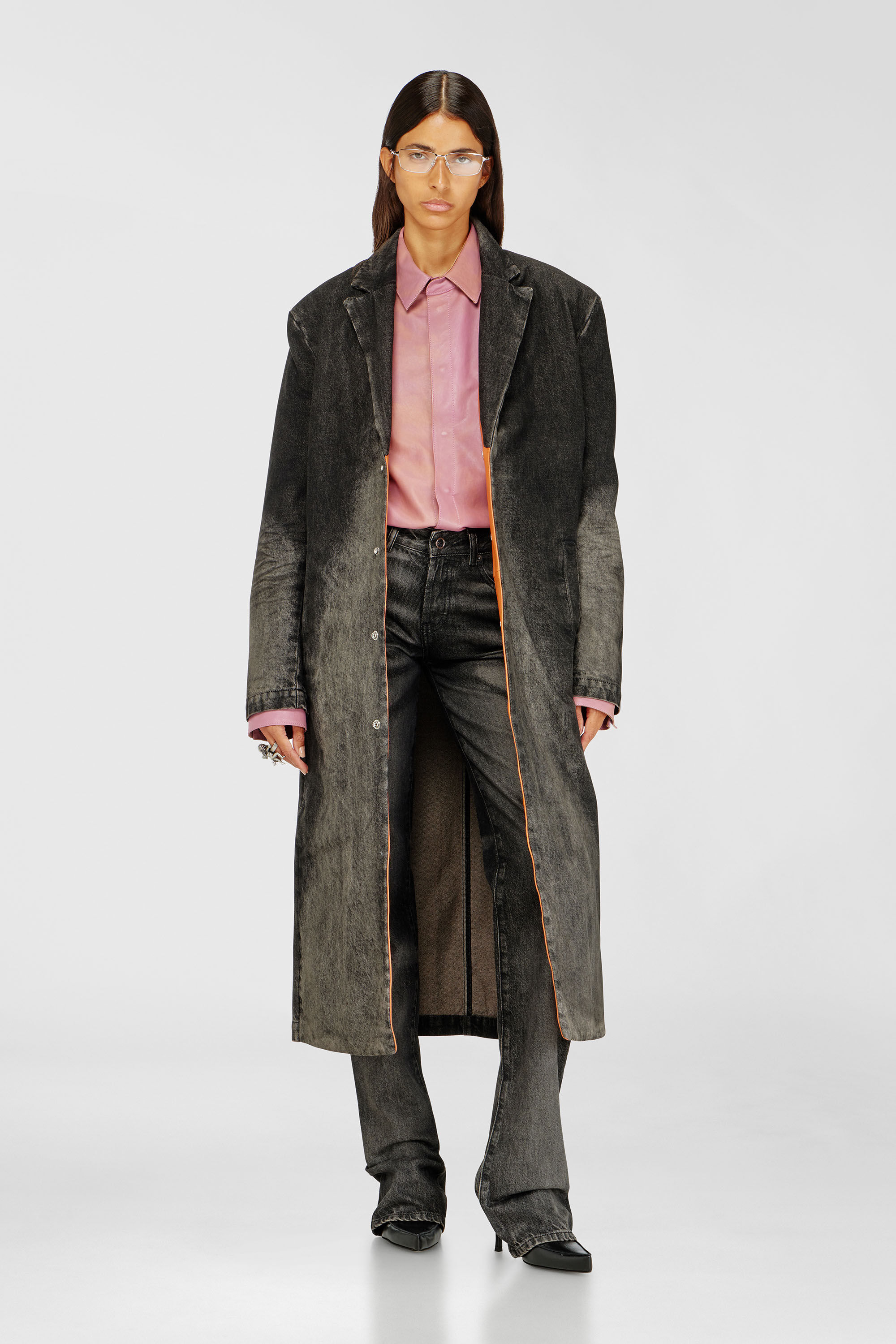 Diesel - D-IANCH-FSJ, Unisex's Long coat in dirty-effect denim in Black - 7