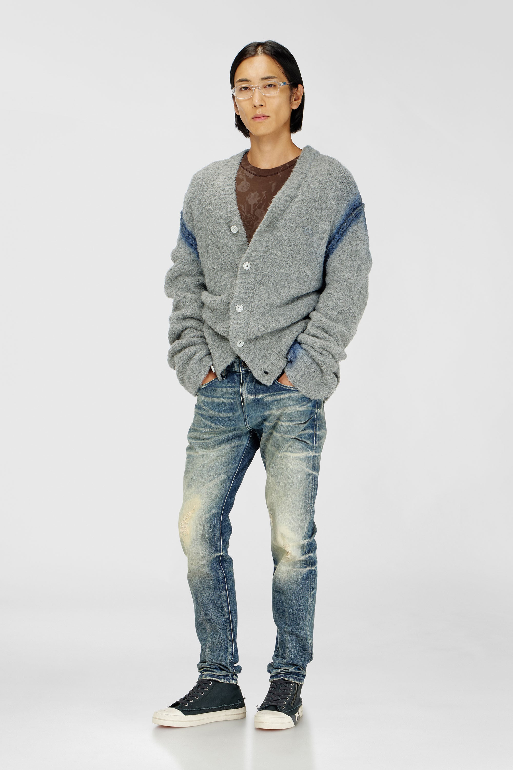 Diesel - K-REMO, Man's Alpaca-blend cardigan with spray-dyed seams in Grey - 1