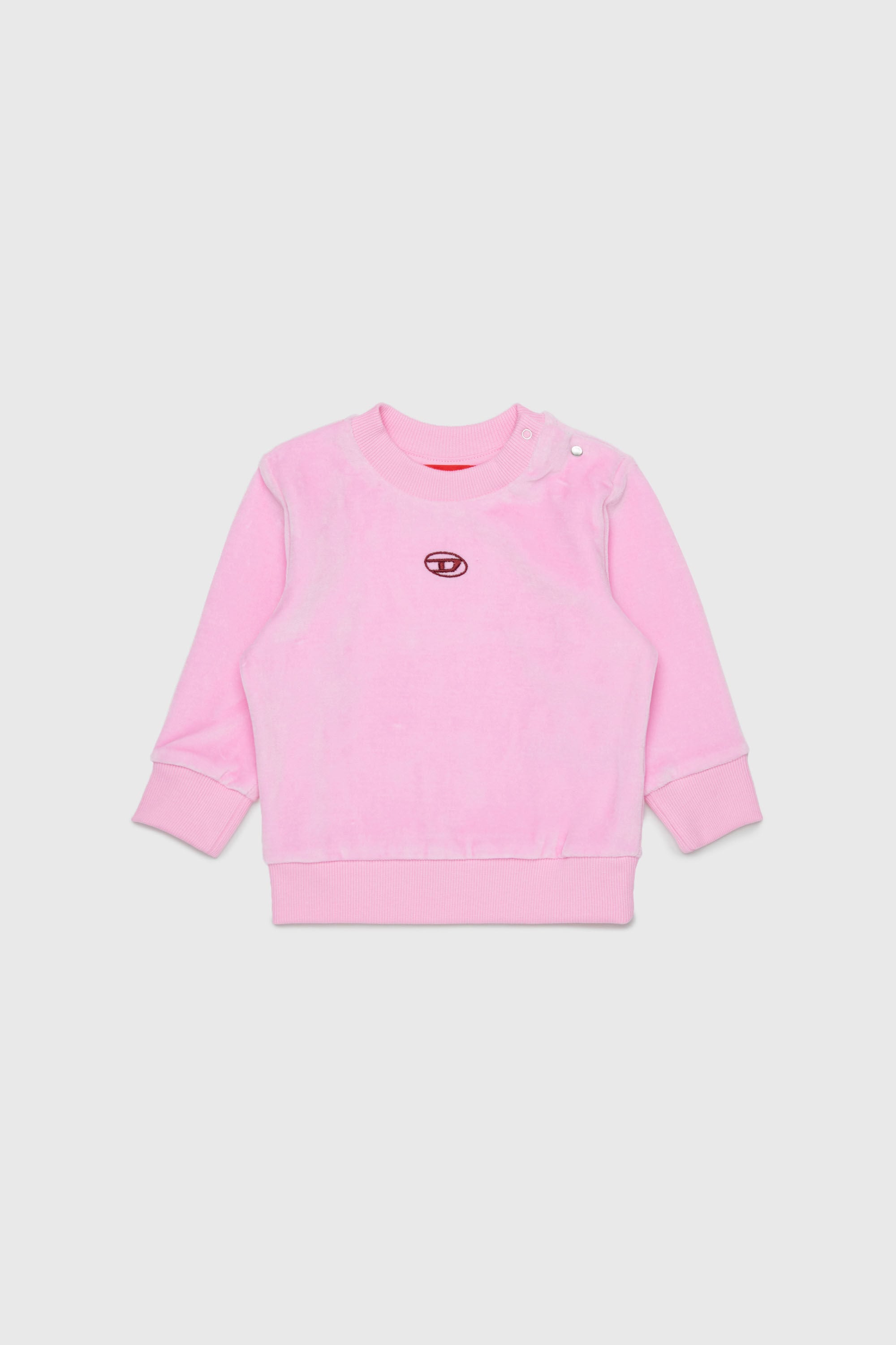 Diesel - SHENIB, Man's Velvet sweatshirt with Oval D embroidery in Pink - 1