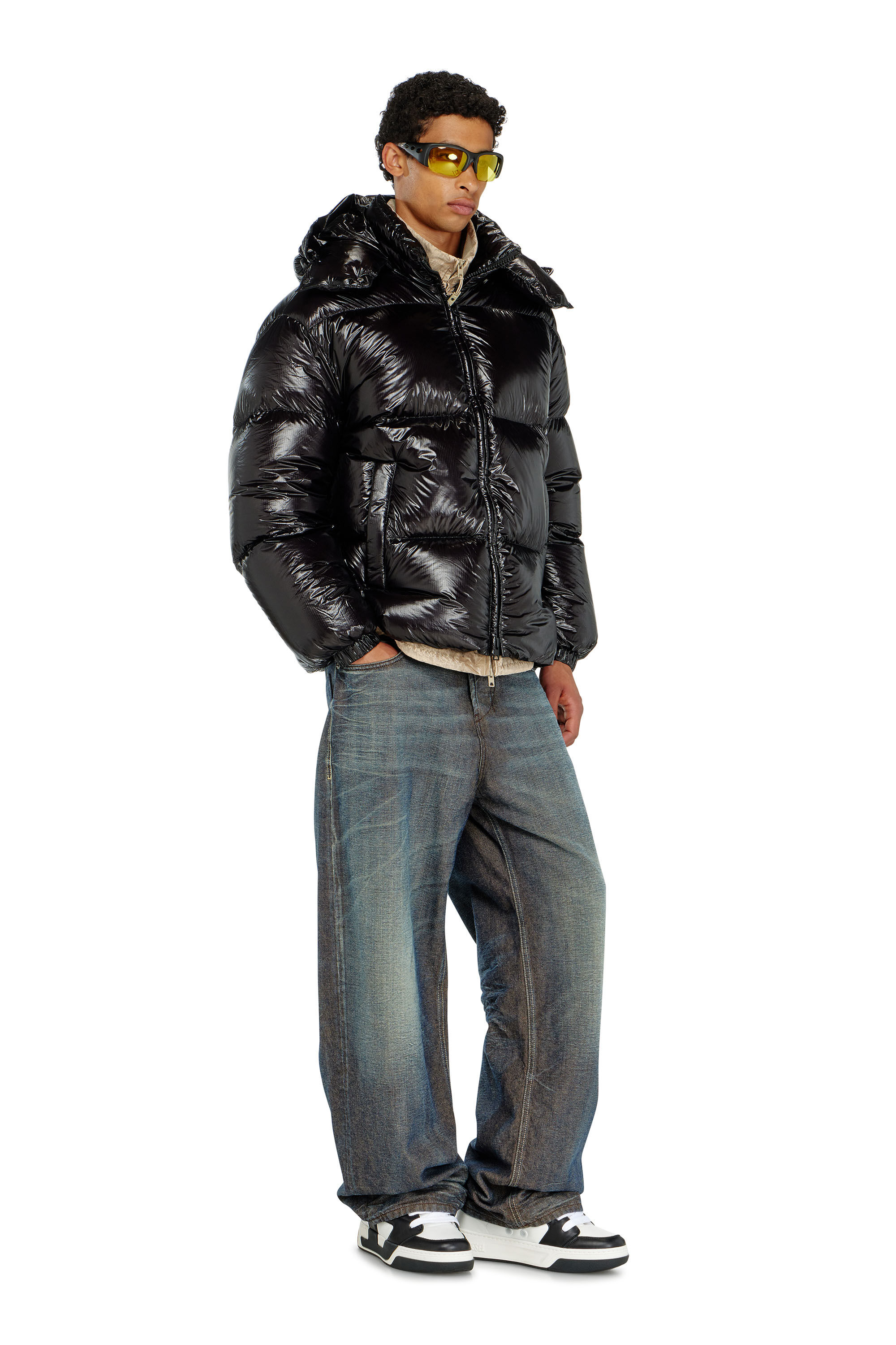 Diesel - W-ROLFYS-WRD-BKCP, Man's Down puffer jacket with detachable hood in Black - 1