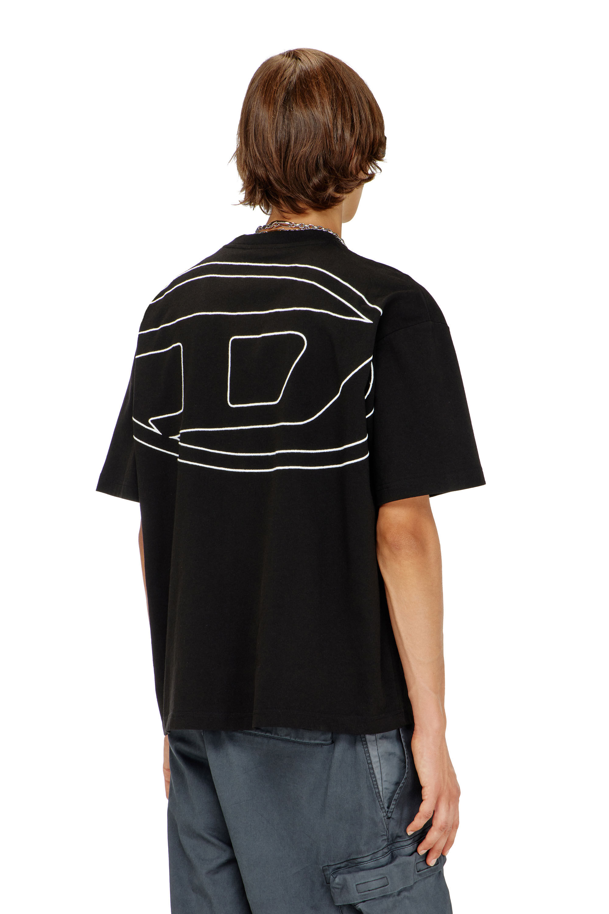 Men's T-shirt with maxi oval D embroidery | Black | Diesel FI