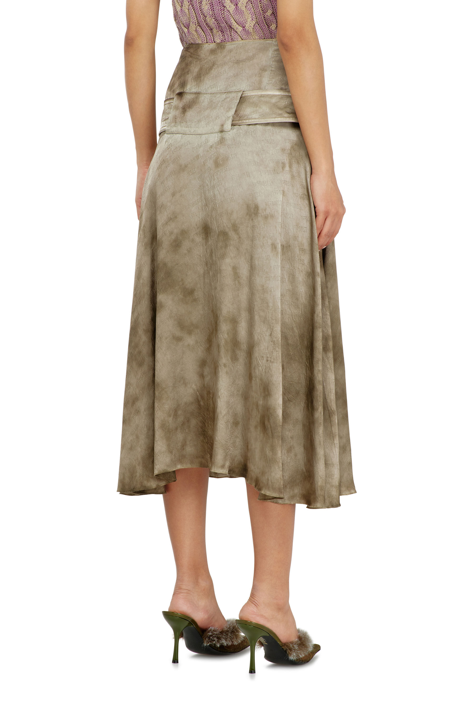 Diesel - O-DYLE, Woman's Belted midi skirt in logo-jacquard satin in null - 4