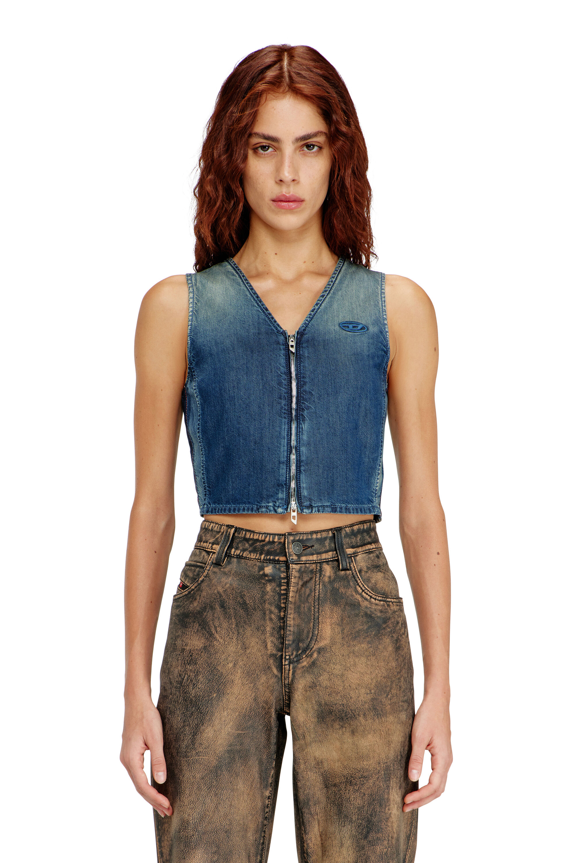 Women's Cropped denim top with front zip | Blue | Diesel {{Country}}