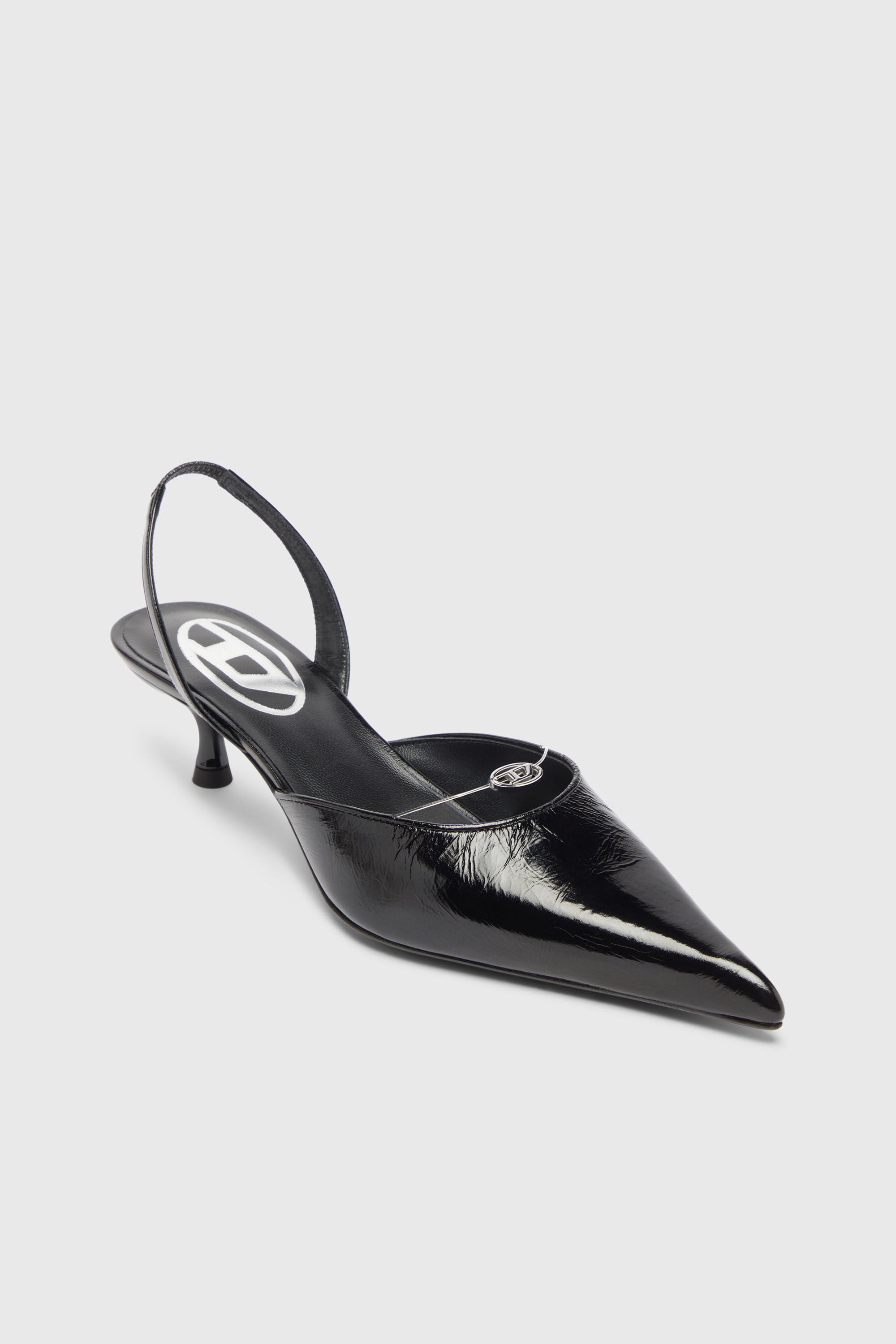 Diesel - D-JEWELS 40 D'OR, Woman's D-Jewels - Leather slingbacks with Oval D jewel in Black - 4