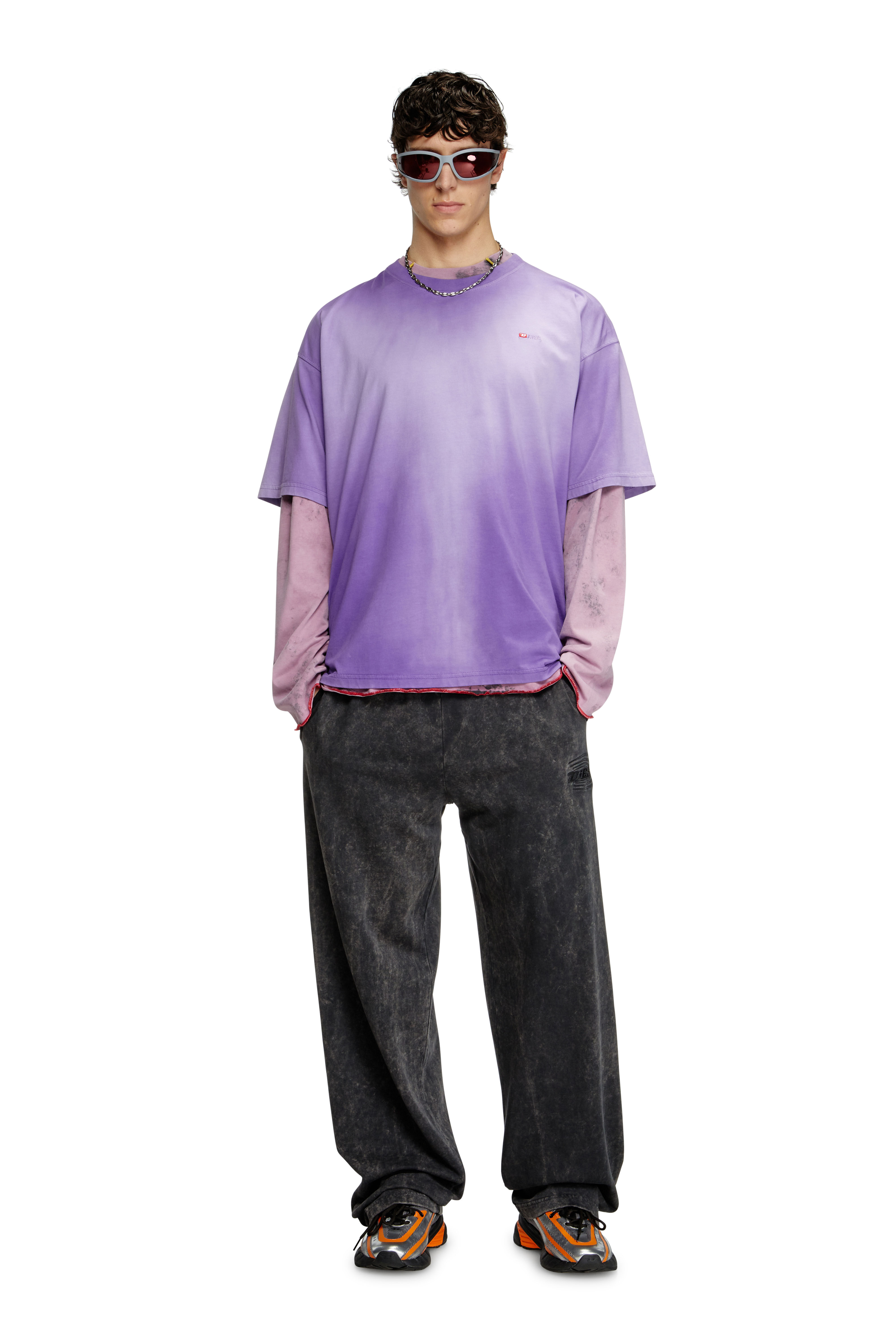Diesel - T-BOXT-R27, Man's Faded T-shirt with micro logo embroidery in Violet - 1