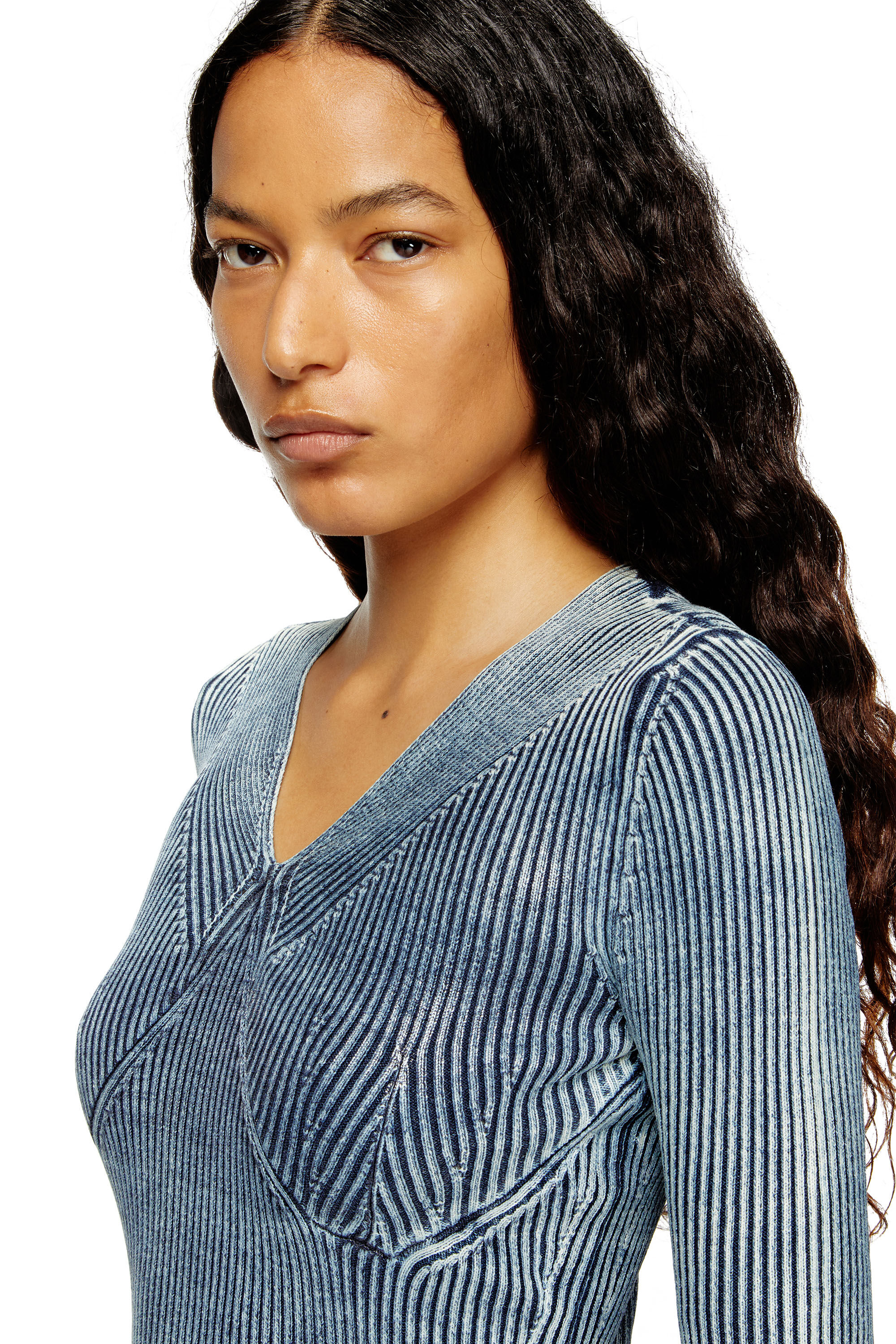 Diesel - M-MILMO, Woman's Denim-yarn jumper with shiny effect in Blue - 5